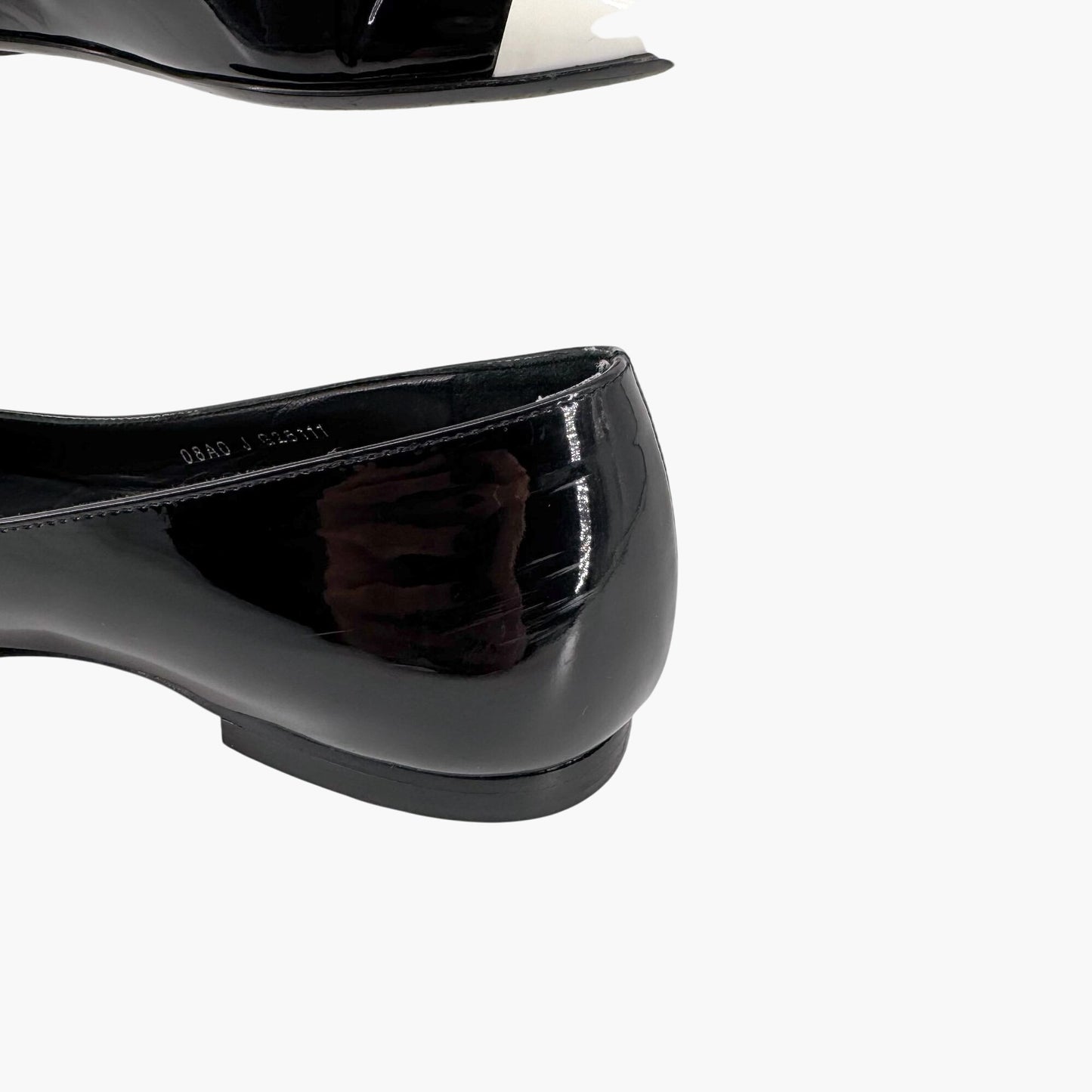 Chanel Cap Toe CC Ballet Flats in Black Patent Leather Size 38.5