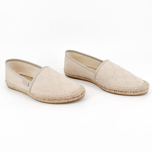 Gucci GG Monogram Espadrille Flats in White Canvas Size 38.5