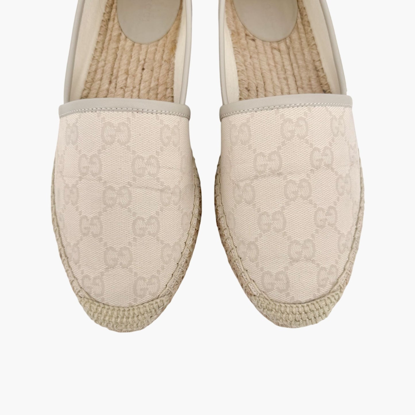 Gucci GG Monogram Espadrille Flats in White Canvas Size 38.5