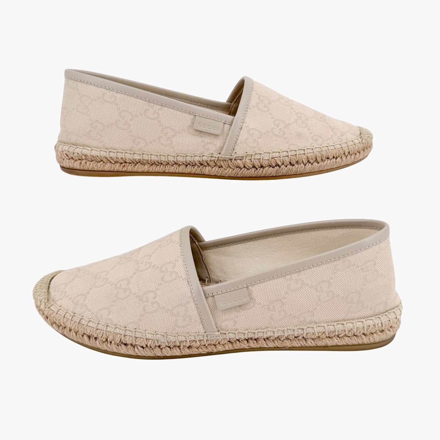 Gucci GG Monogram Espadrille Flats in White Canvas Size 38.5