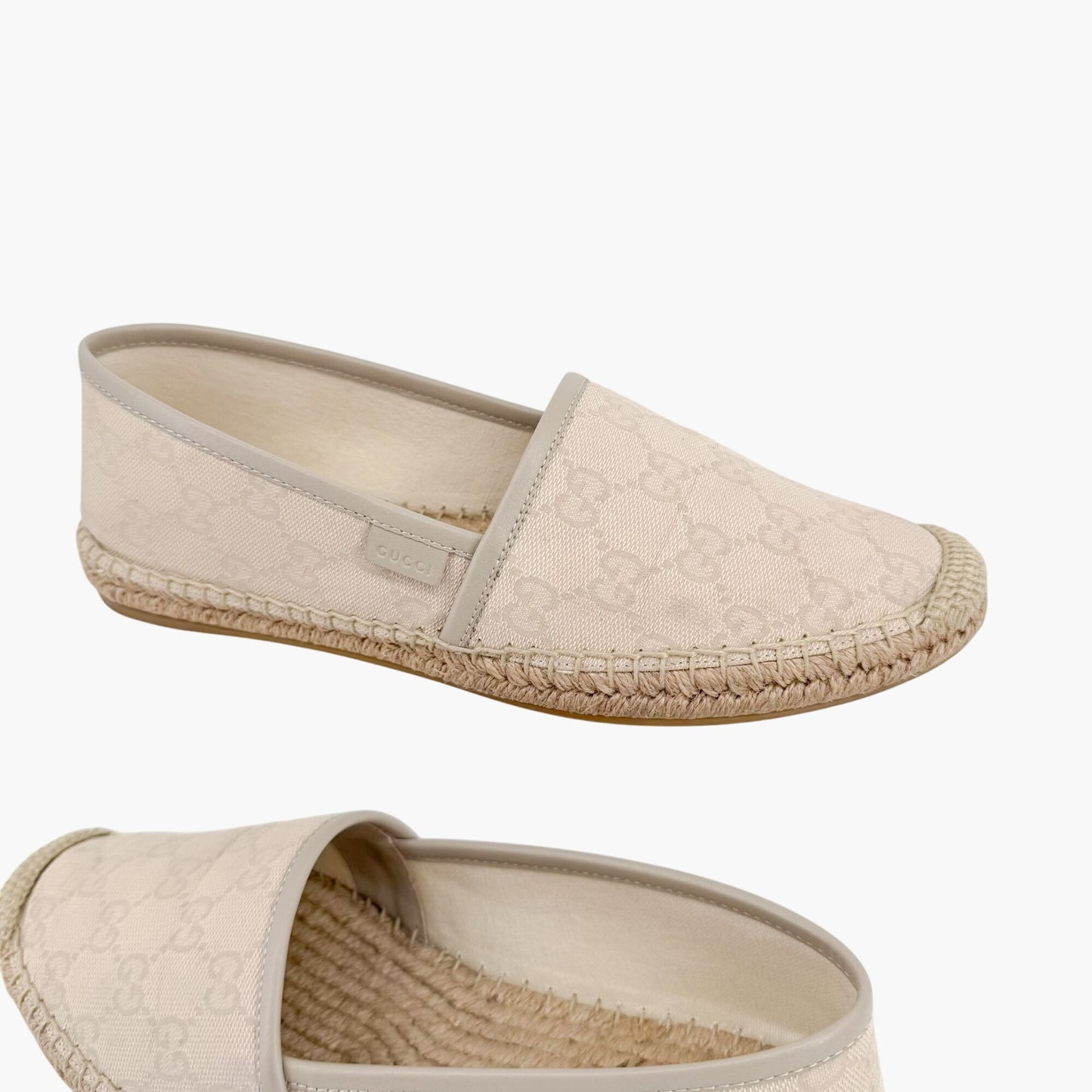 Gucci GG Monogram Espadrille Flats in White Canvas Size 38.5