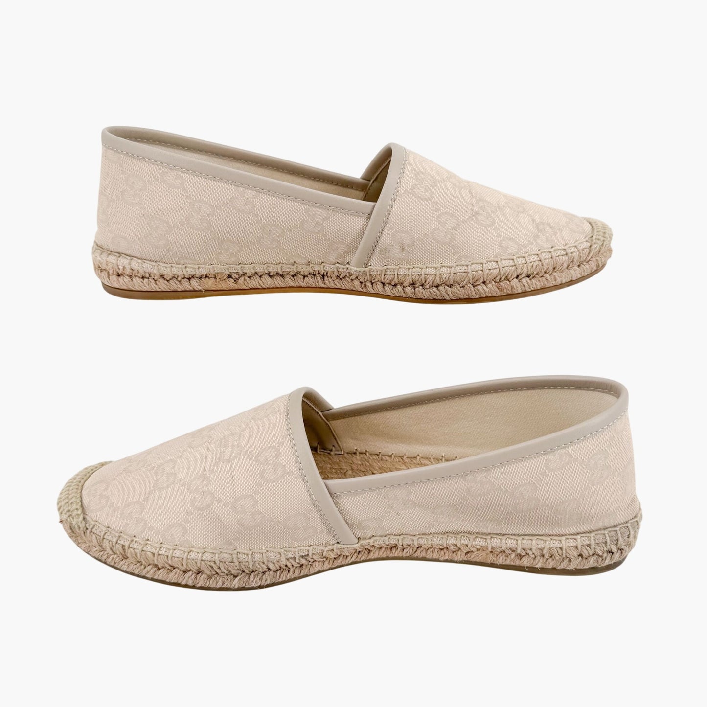 Gucci GG Monogram Espadrille Flats in White Canvas Size 38.5
