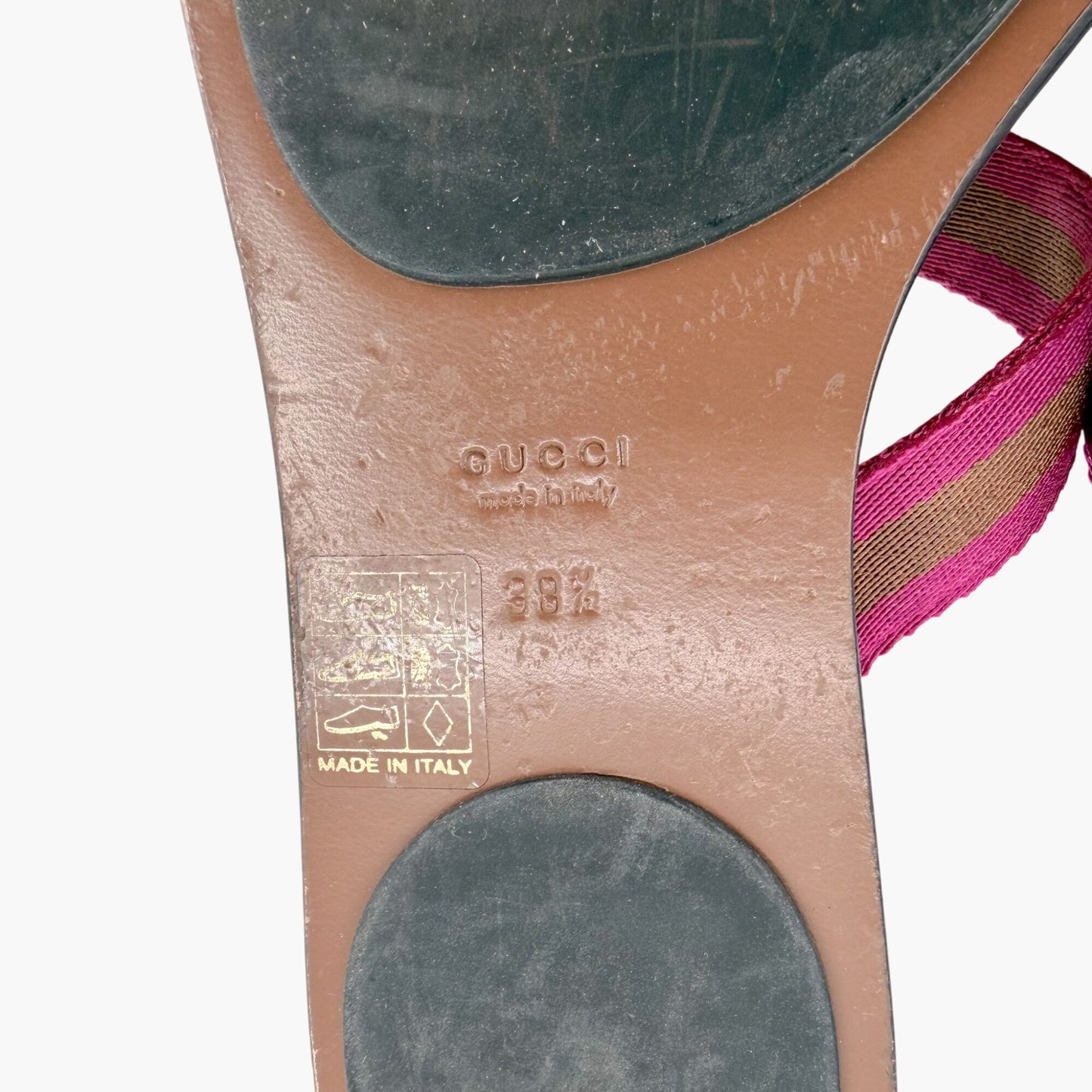 Gucci Brown GG Web Stripe Thong Sandals Size 38.5