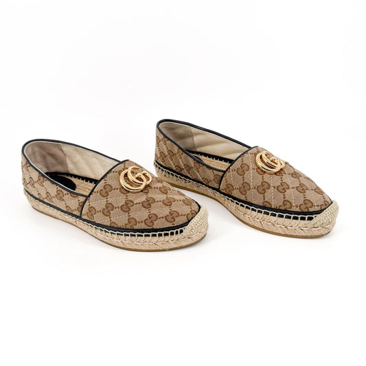 Gucci Pilar Marmont GG Quilted Espadrilles in Beige Monogram Canvas Size 38.5