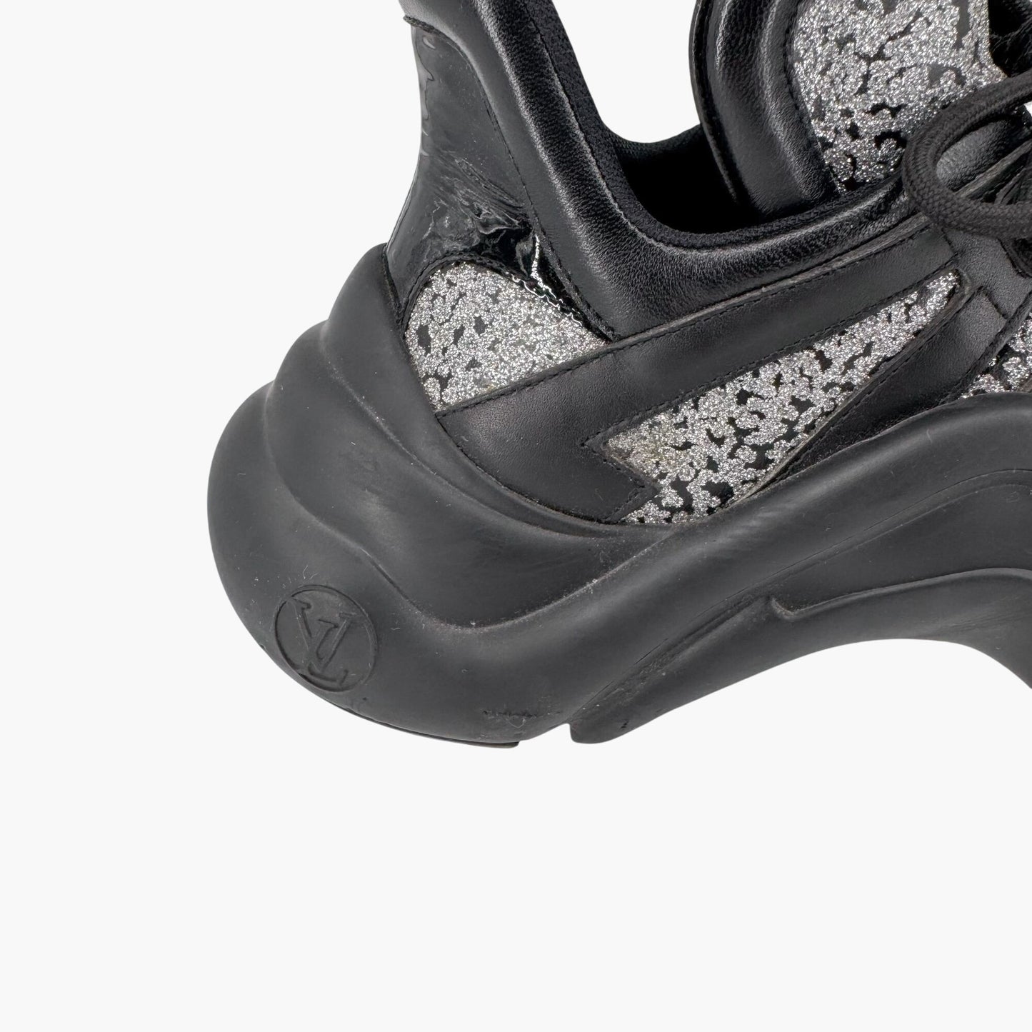 Louis Vuitton Archlight Sneakers in Black Leather with Silver Glitter – Size 37.5