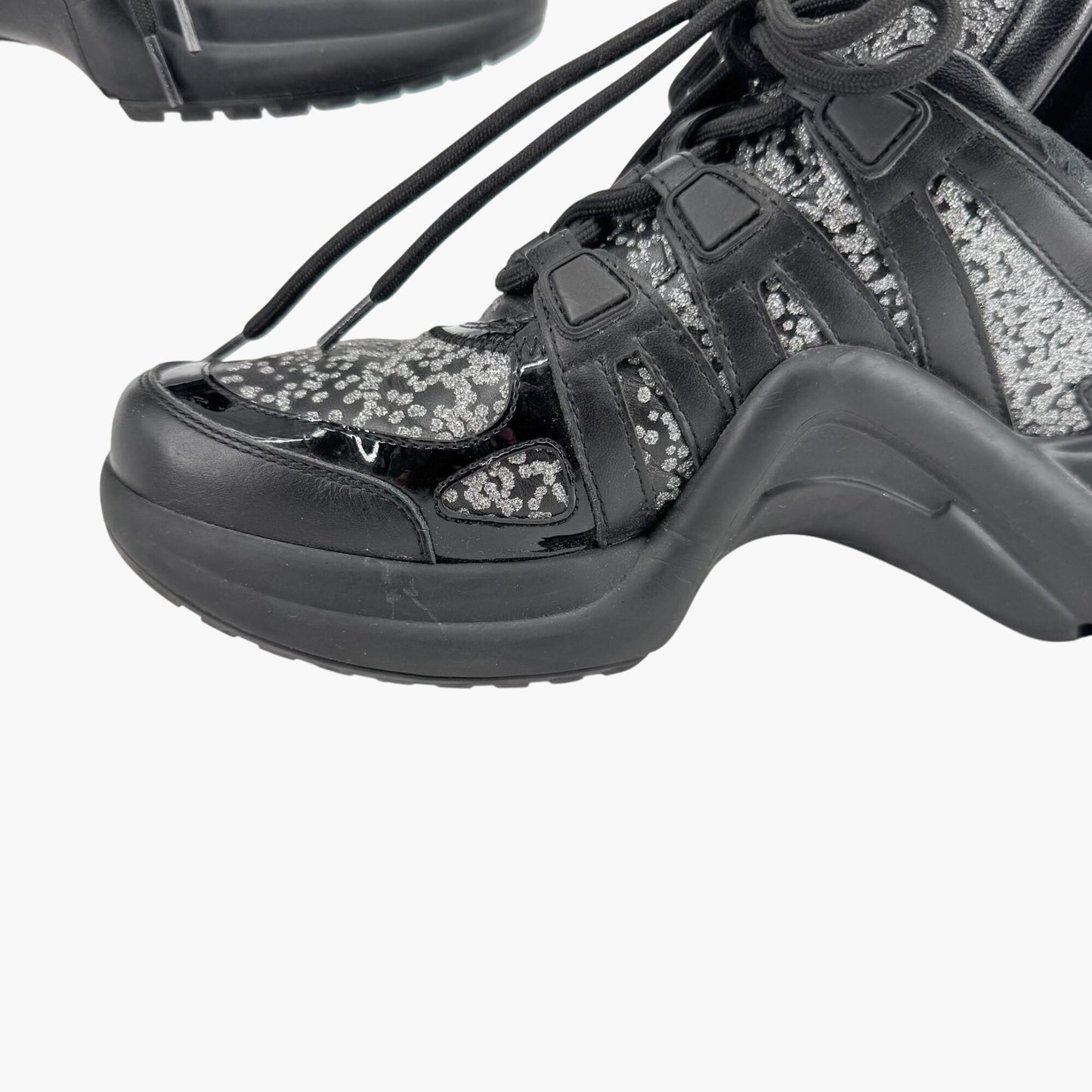 Louis Vuitton Archlight Sneakers in Black Leather with Silver Glitter – Size 37.5
