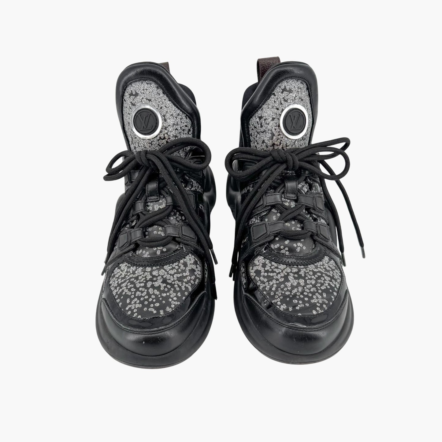 Louis Vuitton Archlight Sneakers in Black Leather with Silver Glitter – Size 37.5
