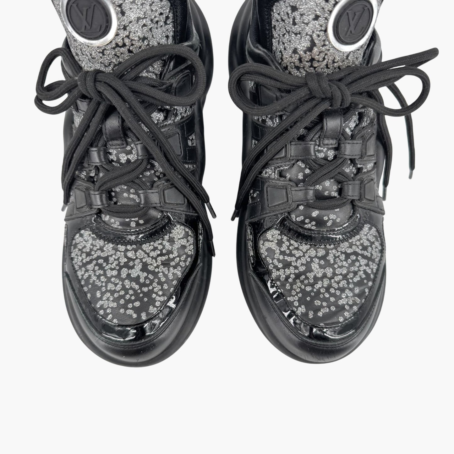 Louis Vuitton Archlight Sneakers in Black Leather with Silver Glitter – Size 37.5