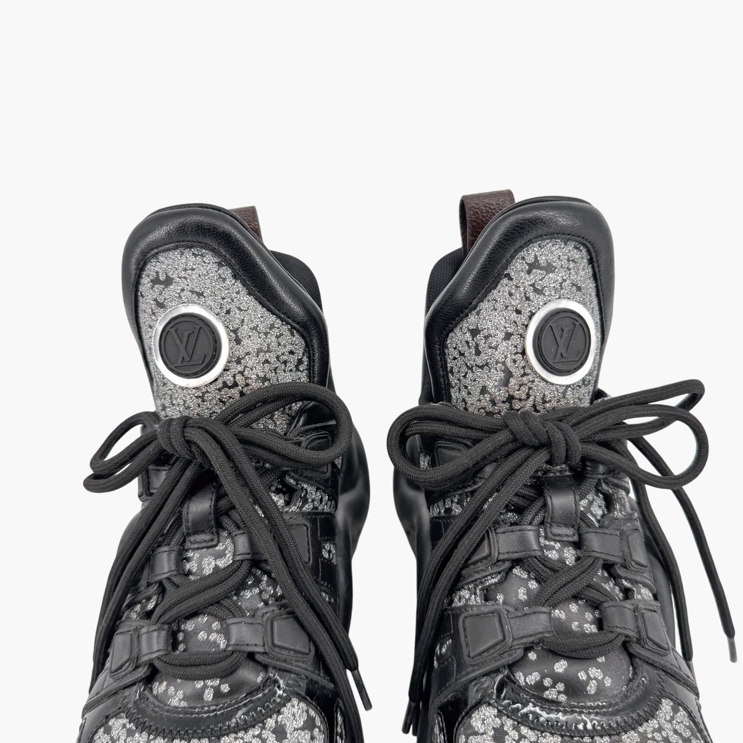 Louis Vuitton Archlight Sneakers in Black Leather with Silver Glitter – Size 37.5