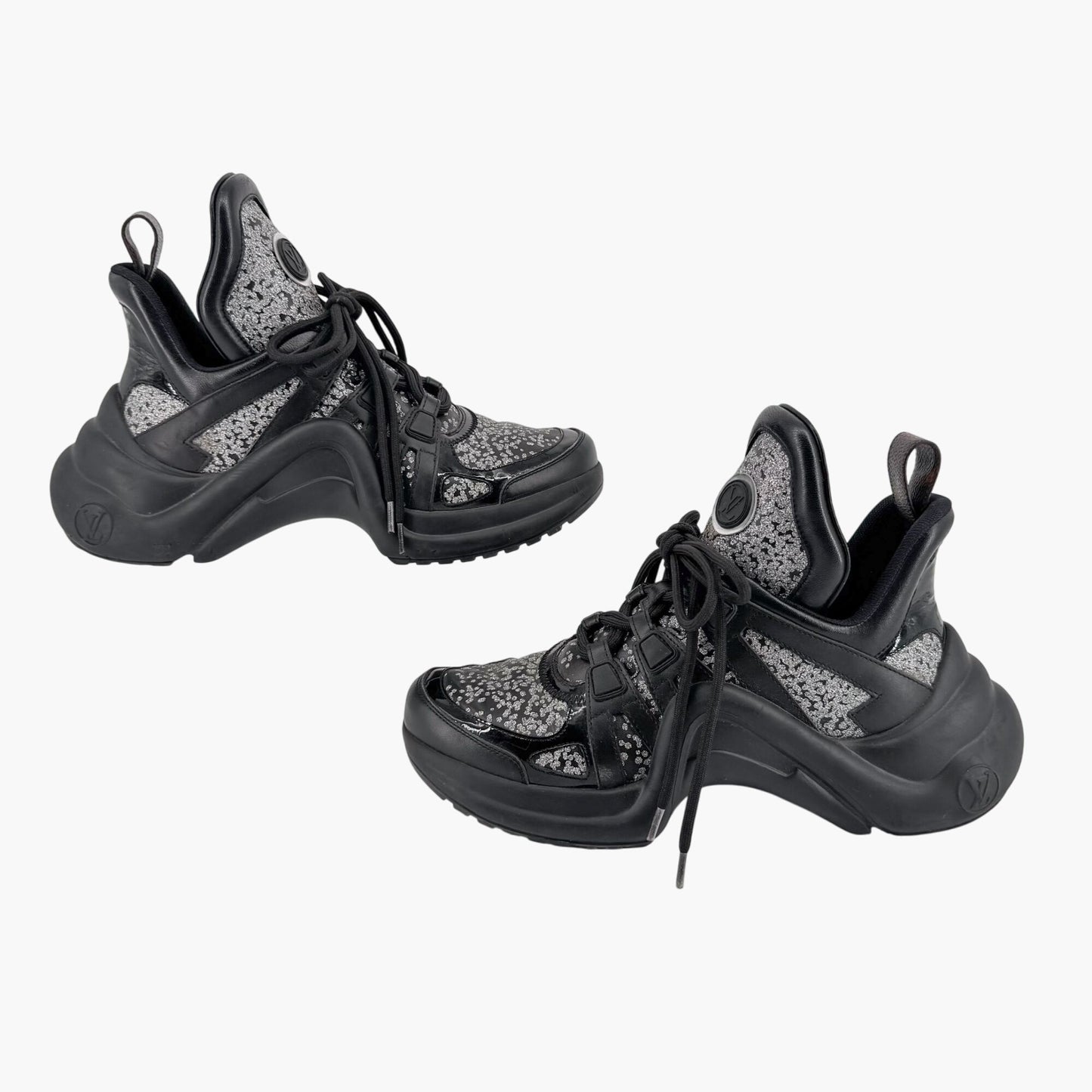 Louis Vuitton Archlight Sneakers in Black Leather with Silver Glitter – Size 37.5
