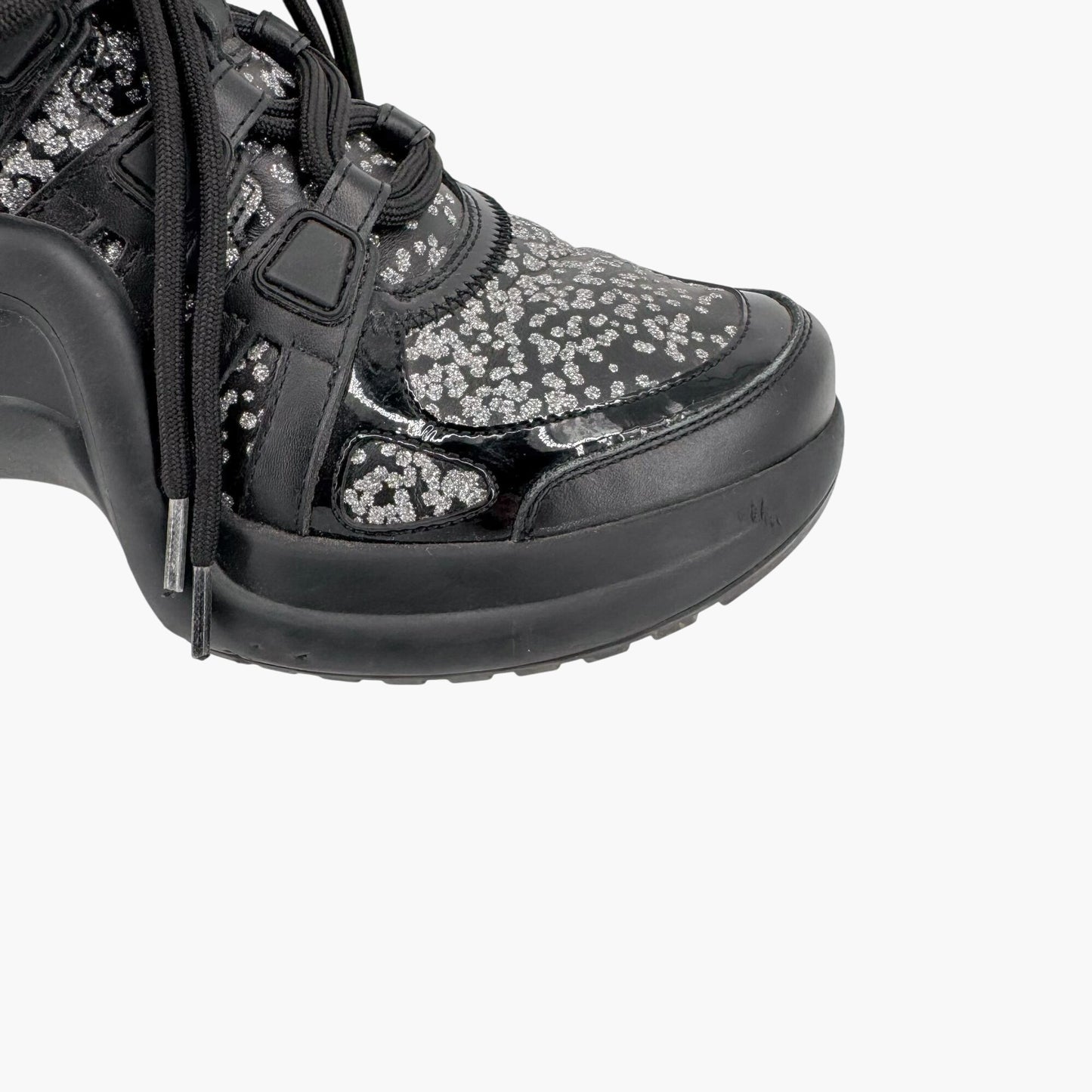Louis Vuitton Archlight Sneakers in Black Leather with Silver Glitter – Size 37.5