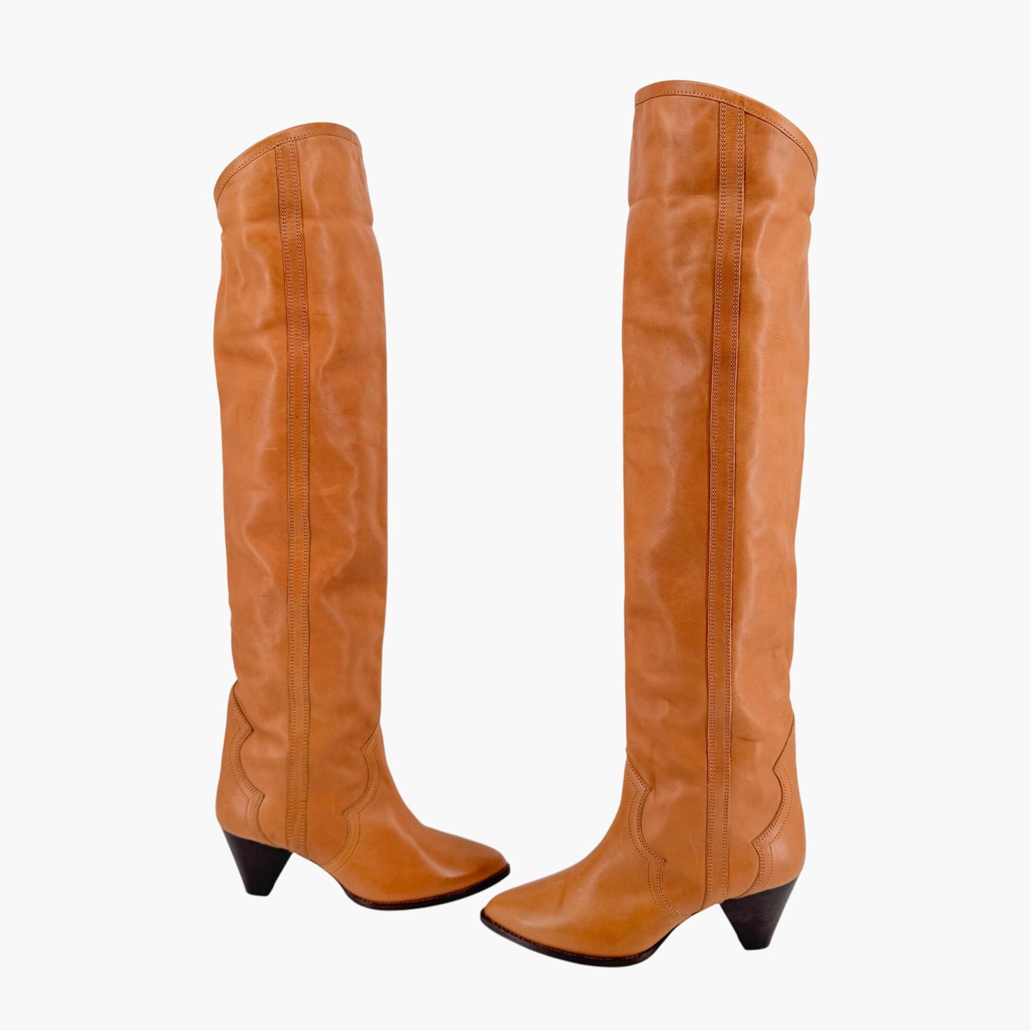 Isabel Marant Remko Over-The-Knee Western Boots in Cognac Leather – Size 40