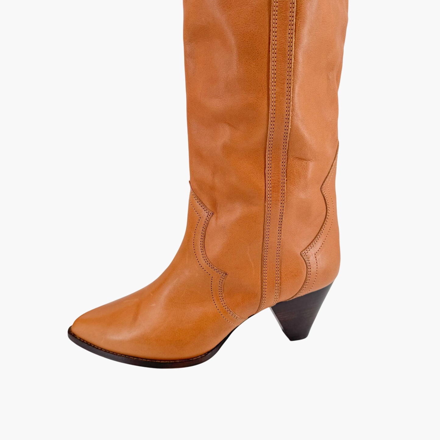Isabel Marant Remko Over-The-Knee Western Boots in Cognac Leather – Size 40