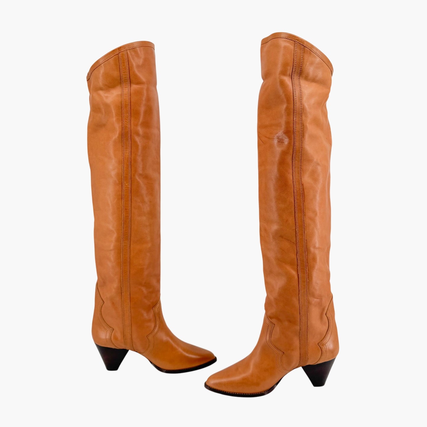 Isabel Marant Remko Over-The-Knee Western Boots in Cognac Leather – Size 40