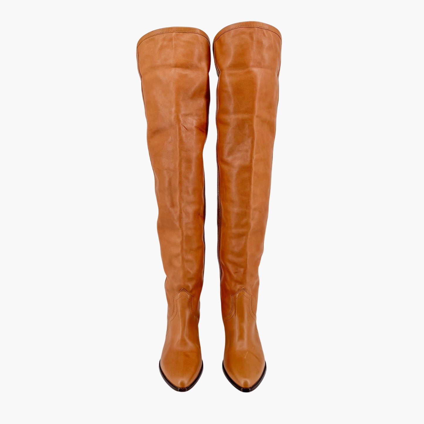 Isabel Marant Remko Over-The-Knee Western Boots in Cognac Leather – Size 40