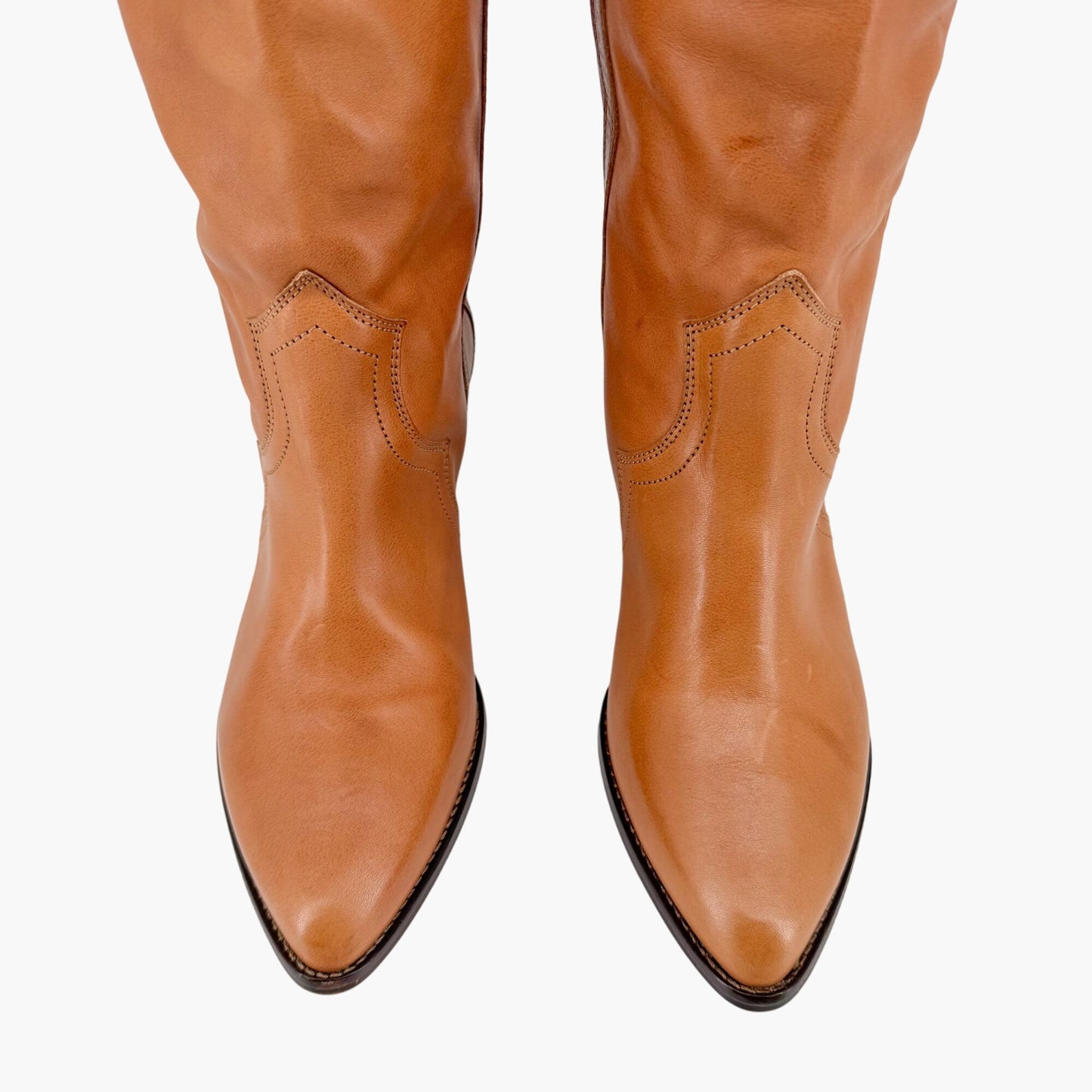 Isabel Marant Remko Over-The-Knee Western Boots in Cognac Leather – Size 40