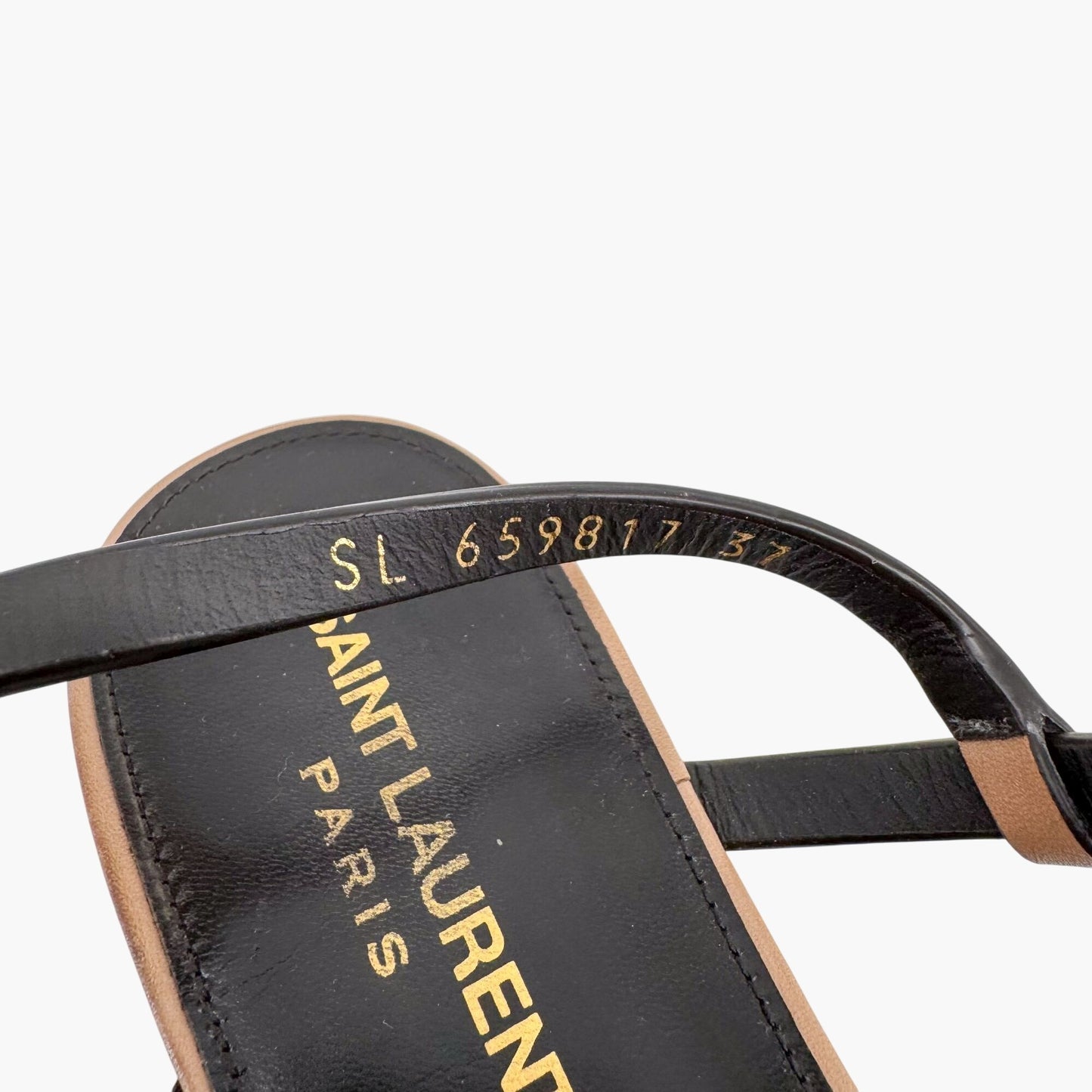 Saint Laurent Cassandra YSL Logo T-Strap Flat Sandals in Tan Leather – Size 37