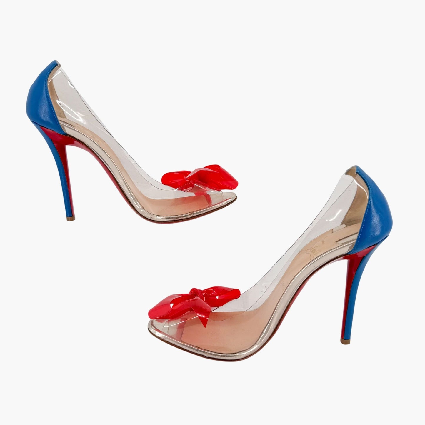 Christian Louboutin Tip Peep Toe Pumps in Clear PVC with Red Bow – Size 41