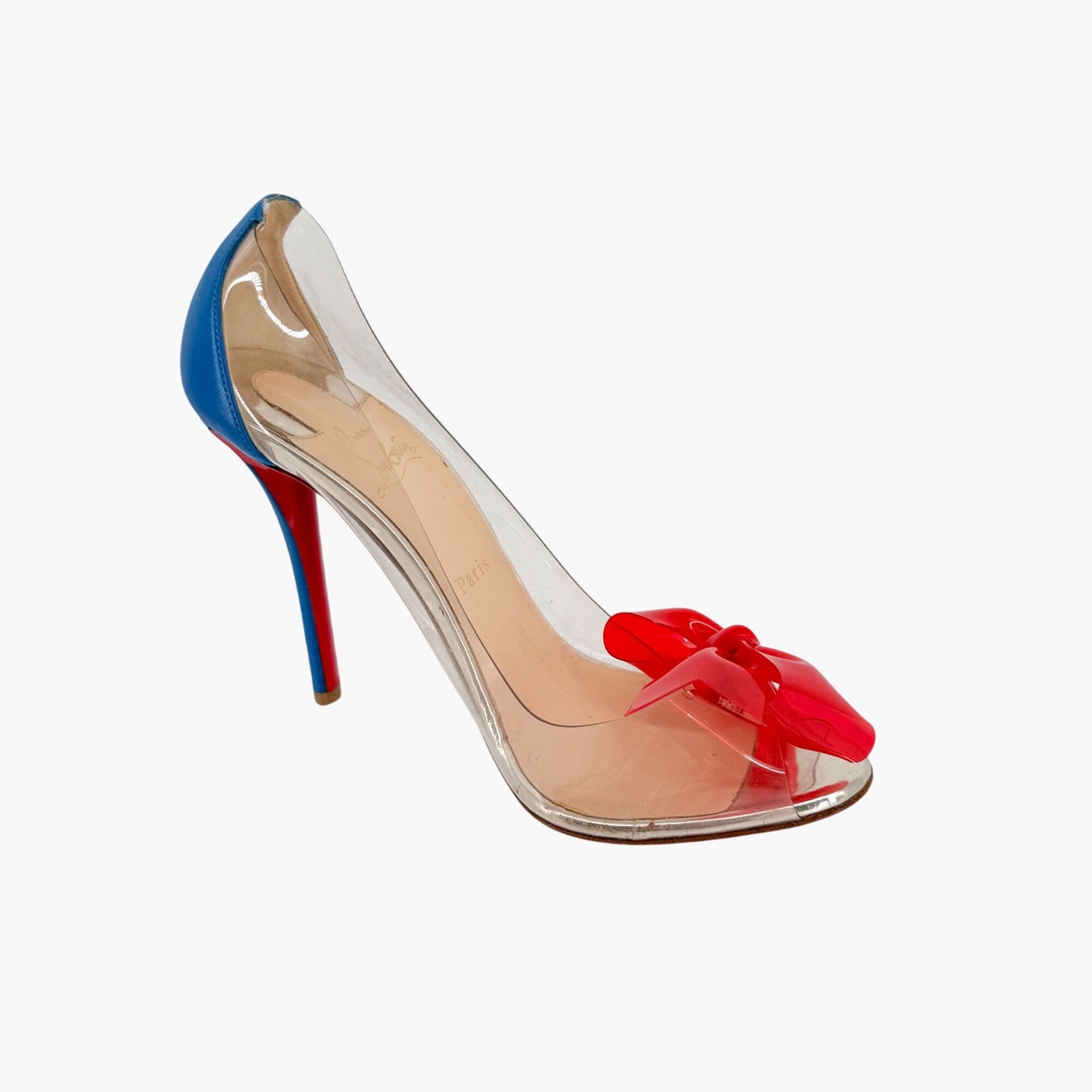 Christian Louboutin Tip Peep Toe Pumps in Clear PVC with Red Bow – Size 41