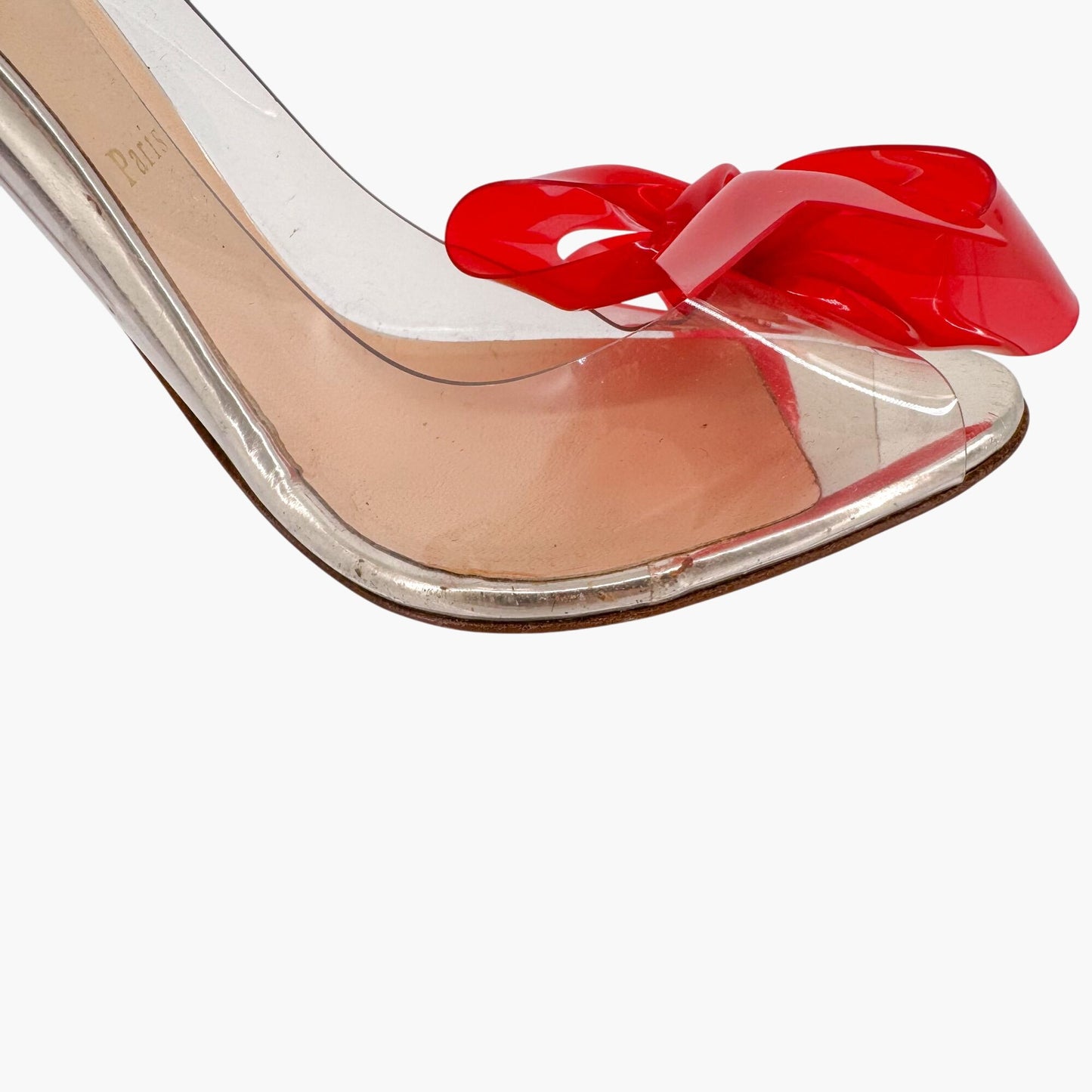 Christian Louboutin Tip Peep Toe Pumps in Clear PVC with Red Bow – Size 41