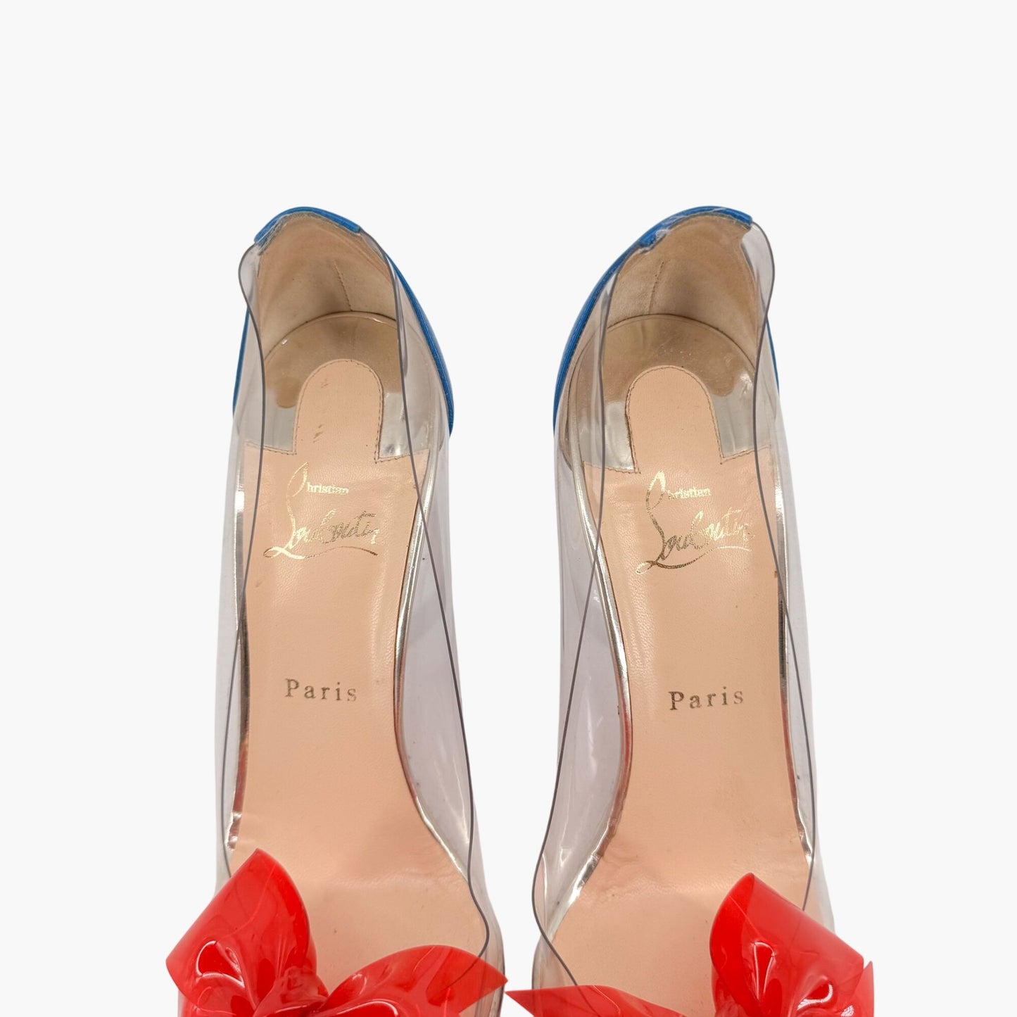 Christian Louboutin Tip Peep Toe Pumps in Clear PVC with Red Bow – Size 41