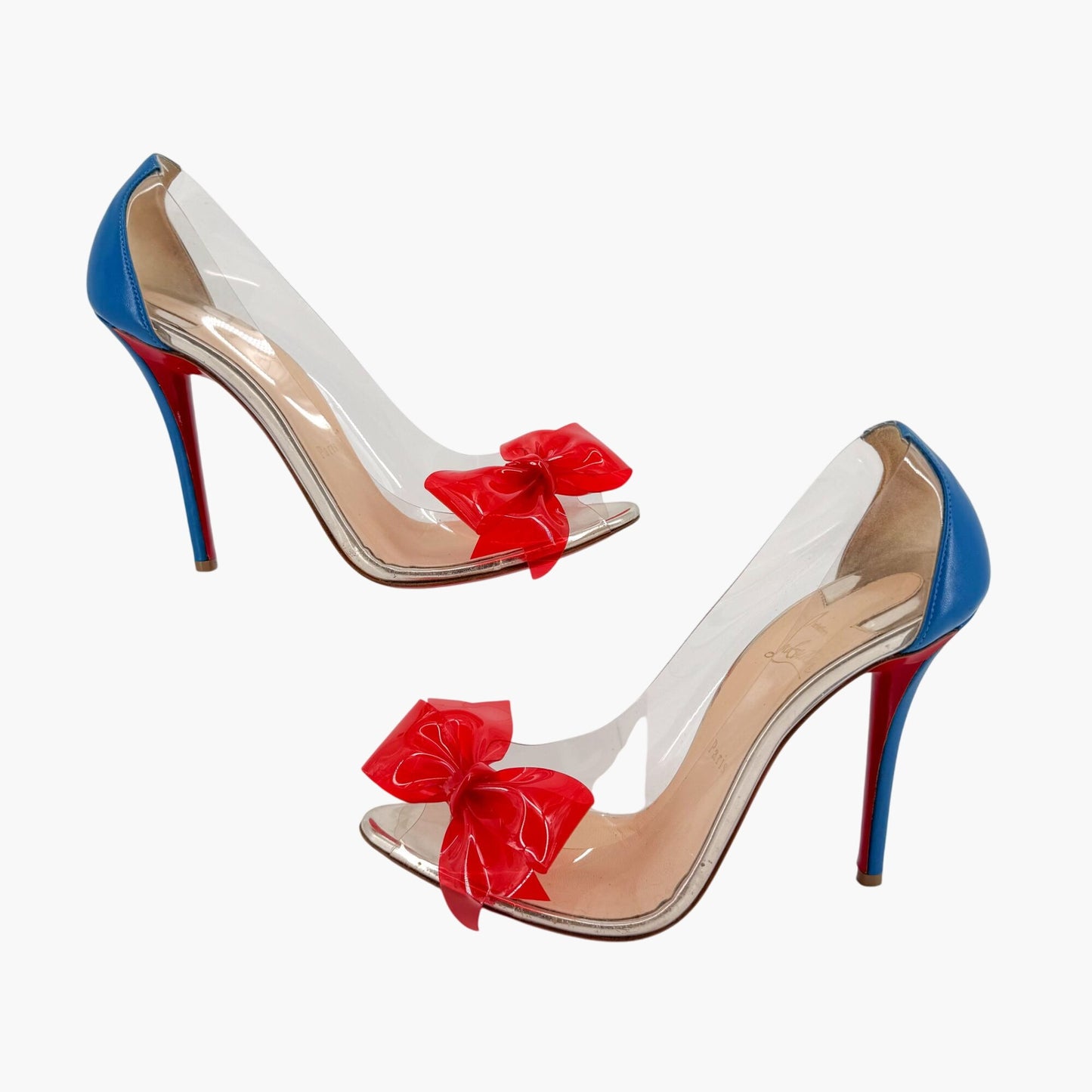 Christian Louboutin Tip Peep Toe Pumps in Clear PVC with Red Bow – Size 41