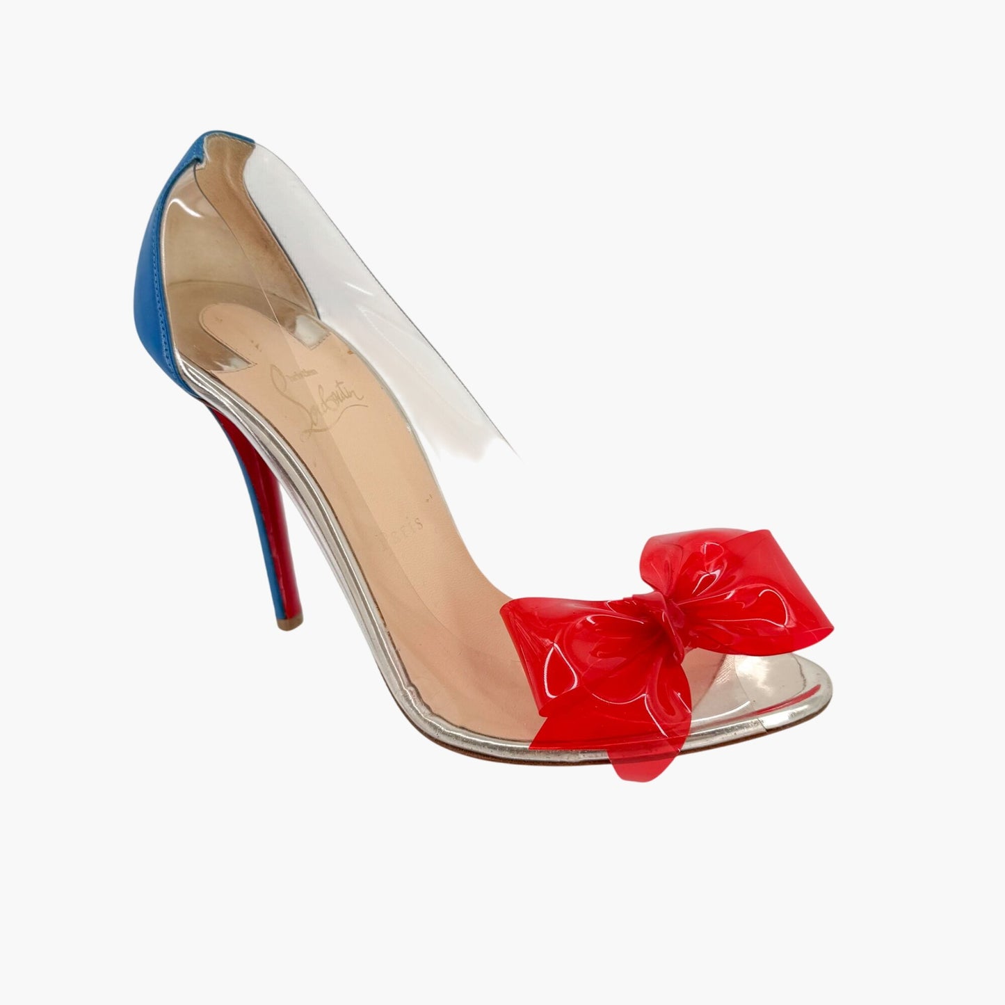 Christian Louboutin Tip Peep Toe Pumps in Clear PVC with Red Bow – Size 41
