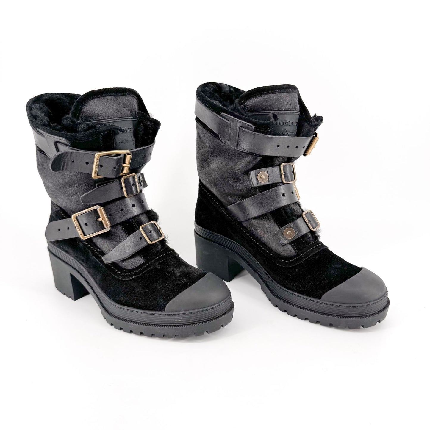 Burberry Aviator Dukes 50 Moto Boot in Black Suede Size 38