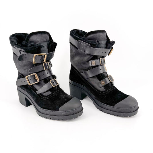 Burberry Aviator Dukes 50 Moto Boot in Black Suede Size 38