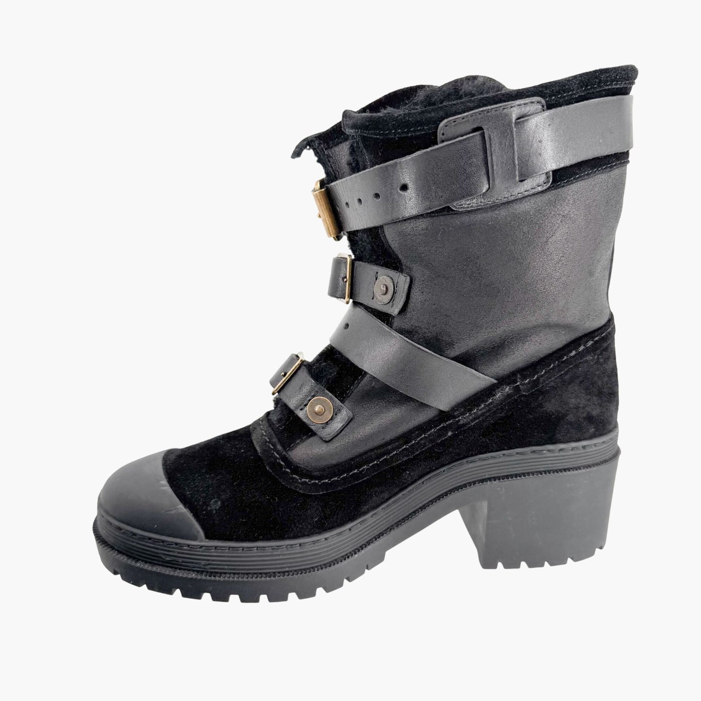 Burberry Aviator Dukes 50 Moto Boot in Black Suede Size 38