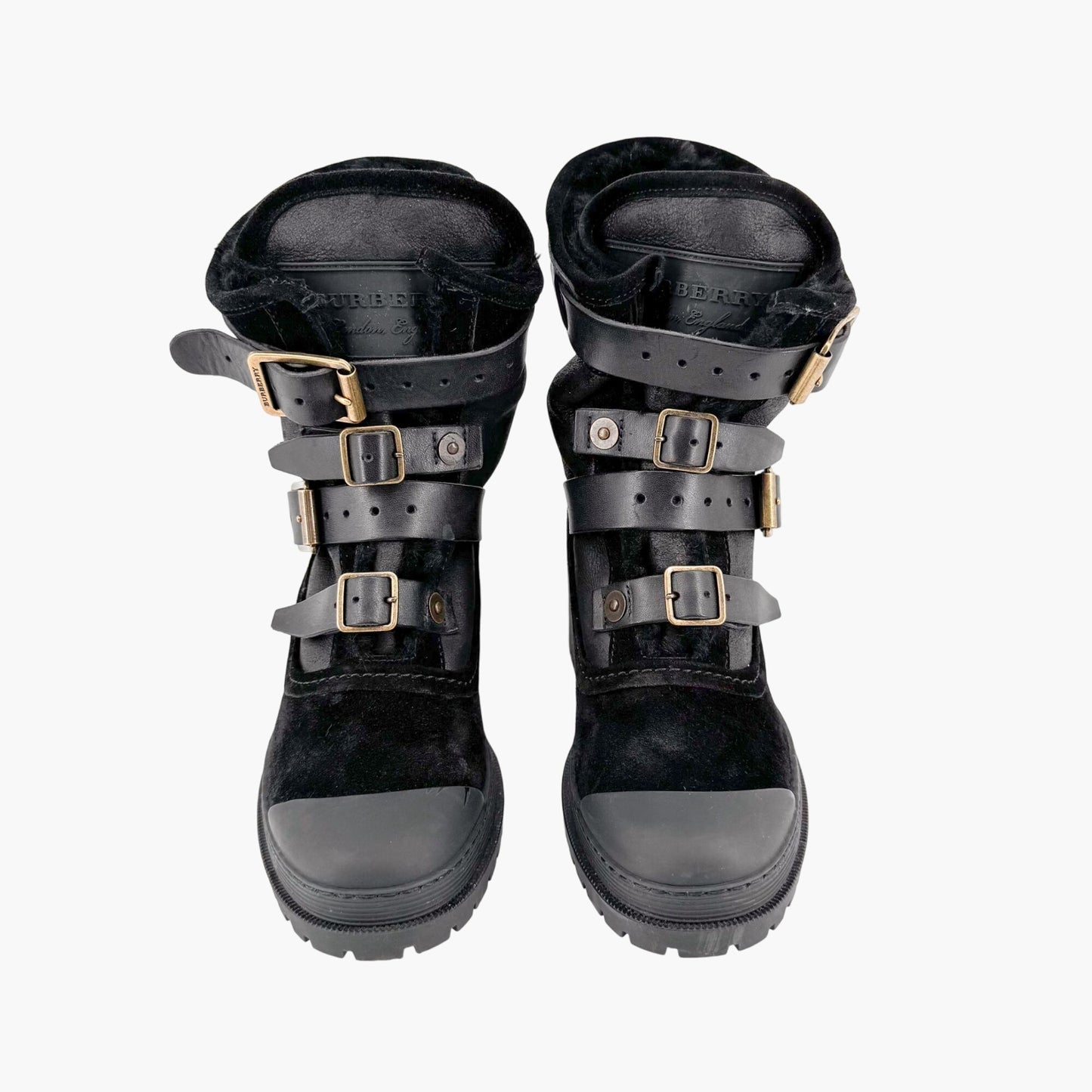 Burberry Aviator Dukes 50 Moto Boot in Black Suede Size 38