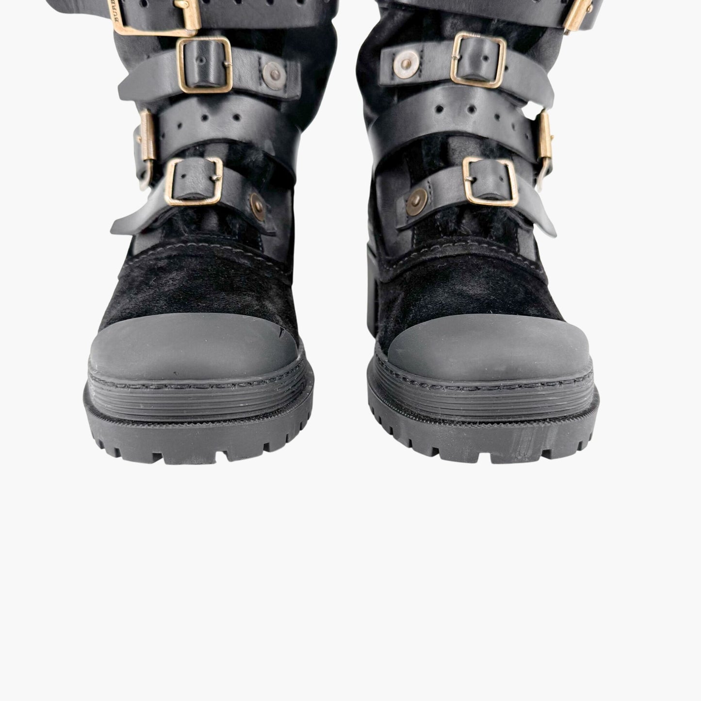 Burberry Aviator Dukes 50 Moto Boot in Black Suede Size 38