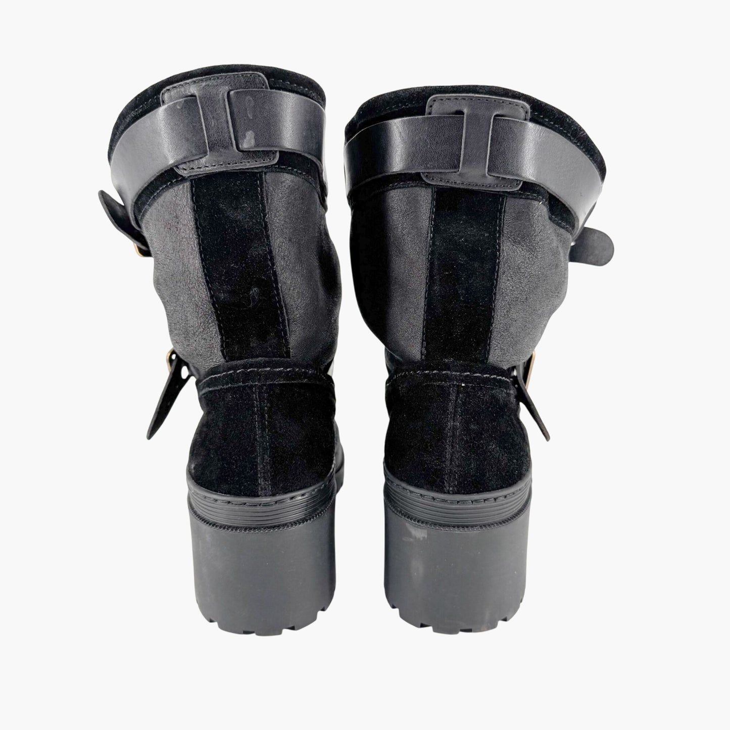 Burberry Aviator Dukes 50 Moto Boot in Black Suede Size 38