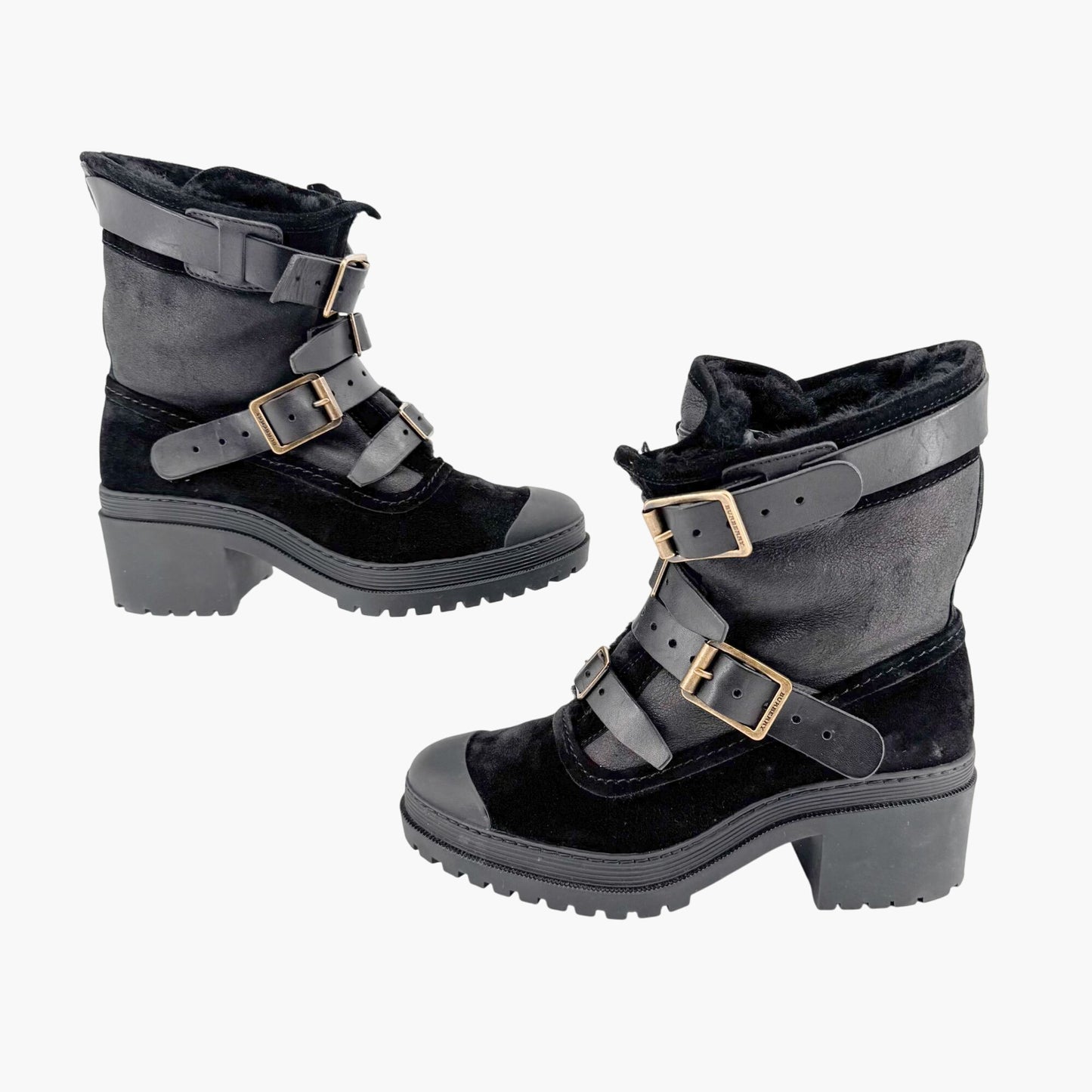 Burberry Aviator Dukes 50 Moto Boot in Black Suede Size 38