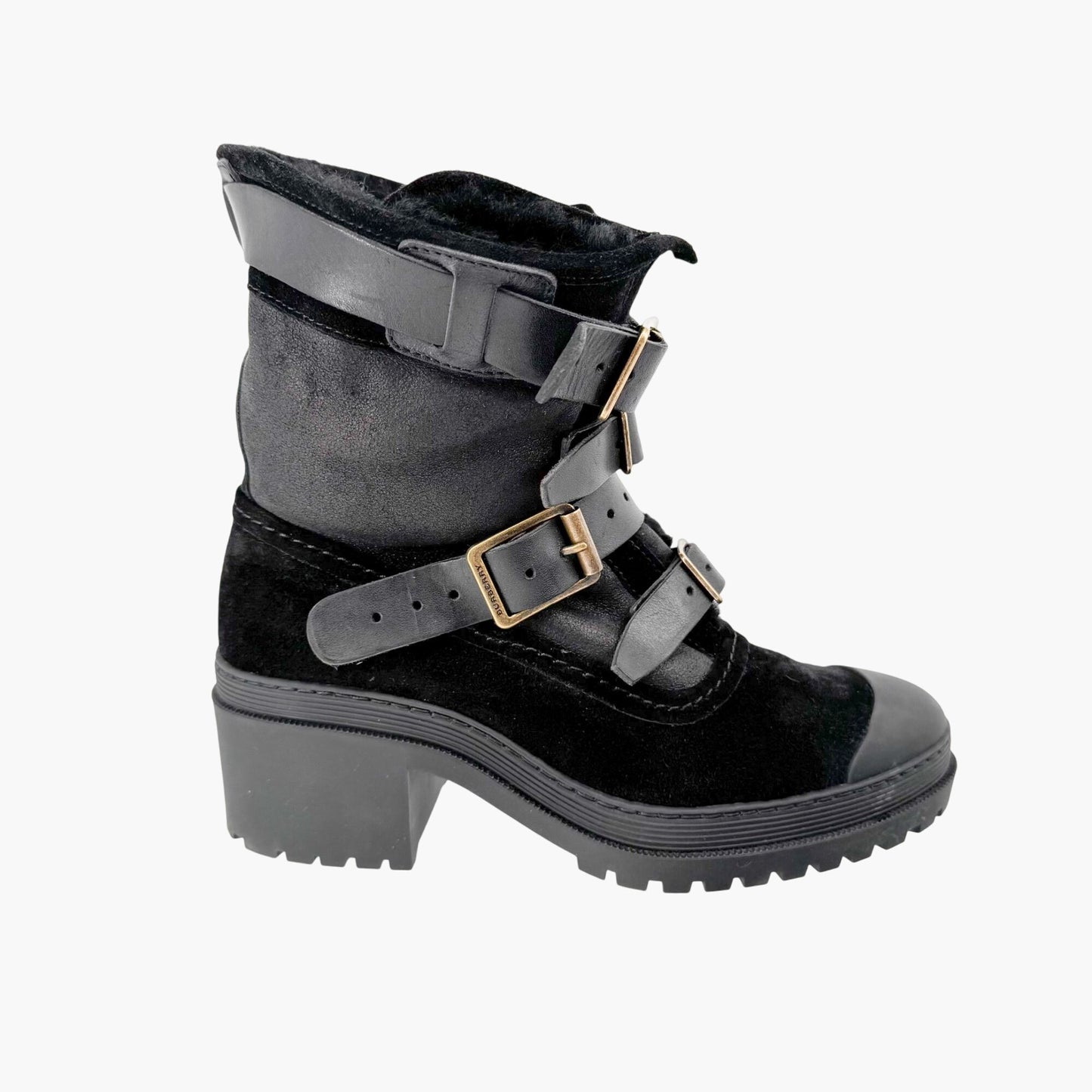Burberry Aviator Dukes 50 Moto Boot in Black Suede Size 38