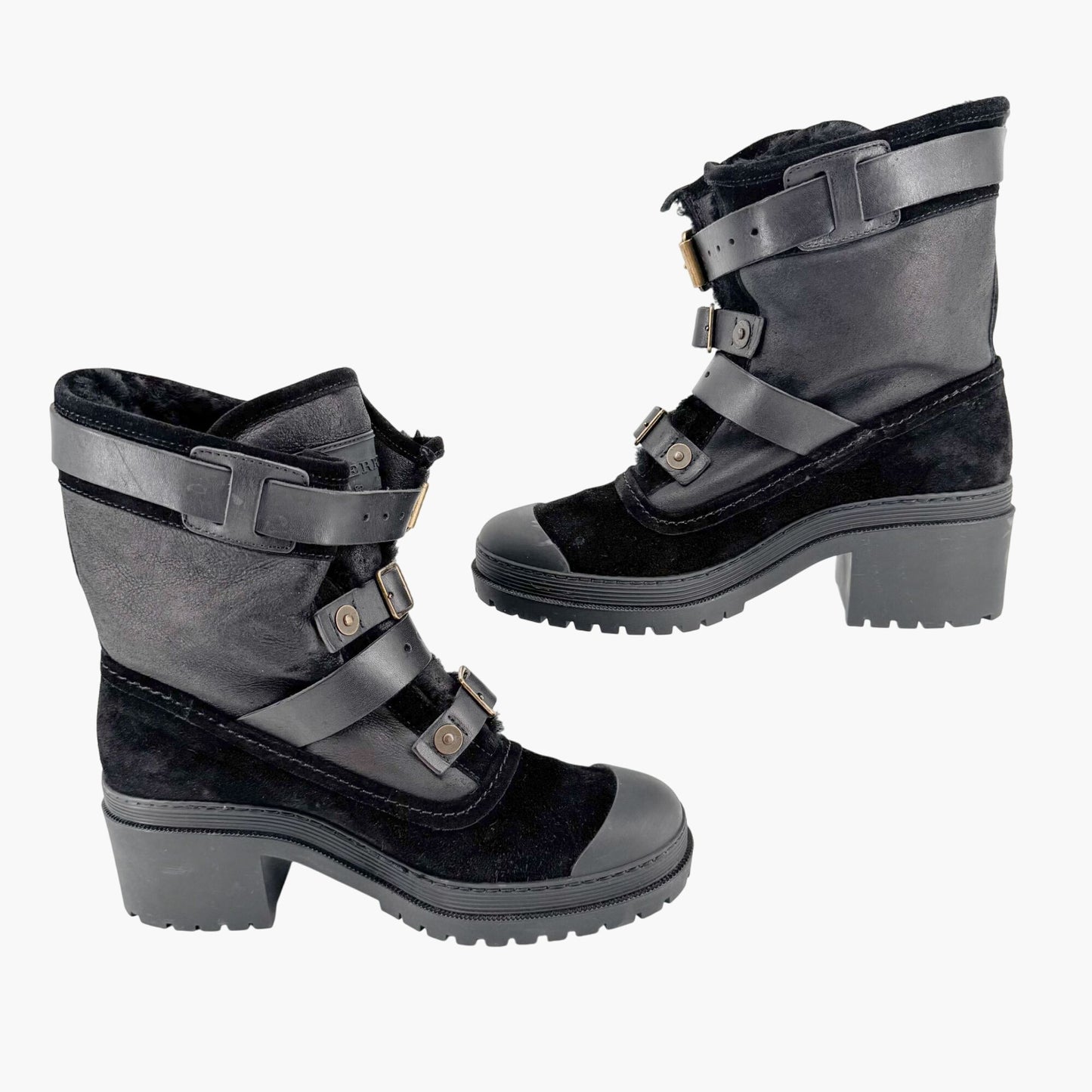 Burberry Aviator Dukes 50 Moto Boot in Black Suede Size 38