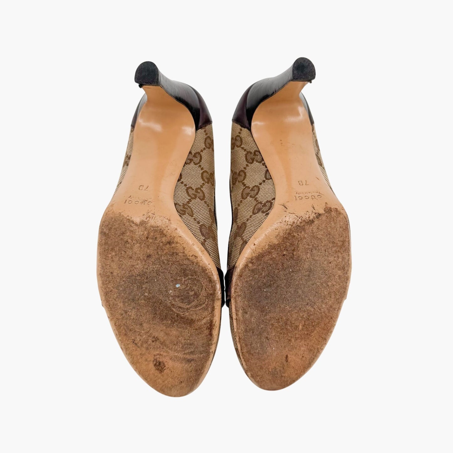 Gucci Interlocking G Loafer Pumps in Beige GG Canvas with Block Heel – Size 7