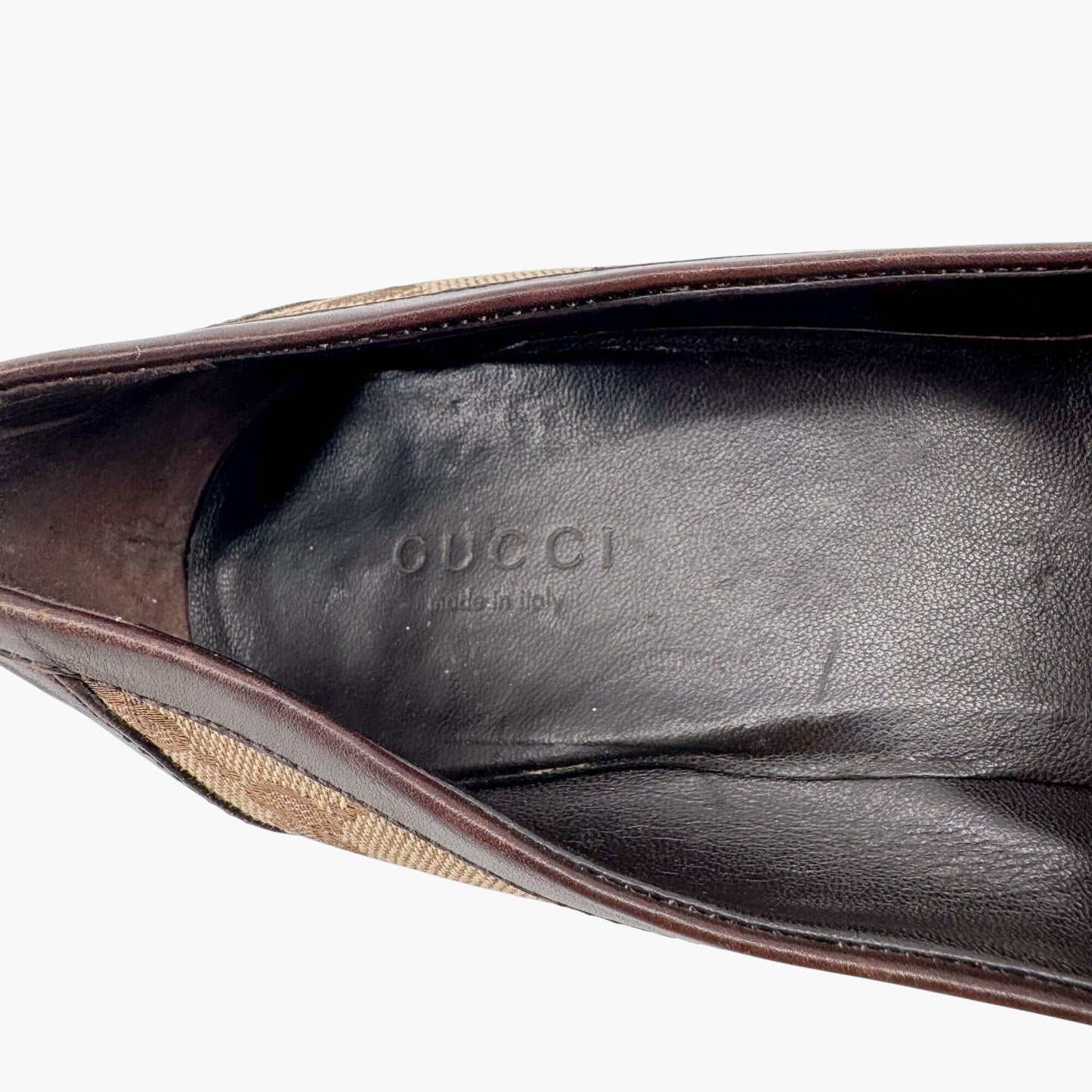 Gucci Interlocking G Loafer Pumps in Beige GG Canvas with Block Heel – Size 7
