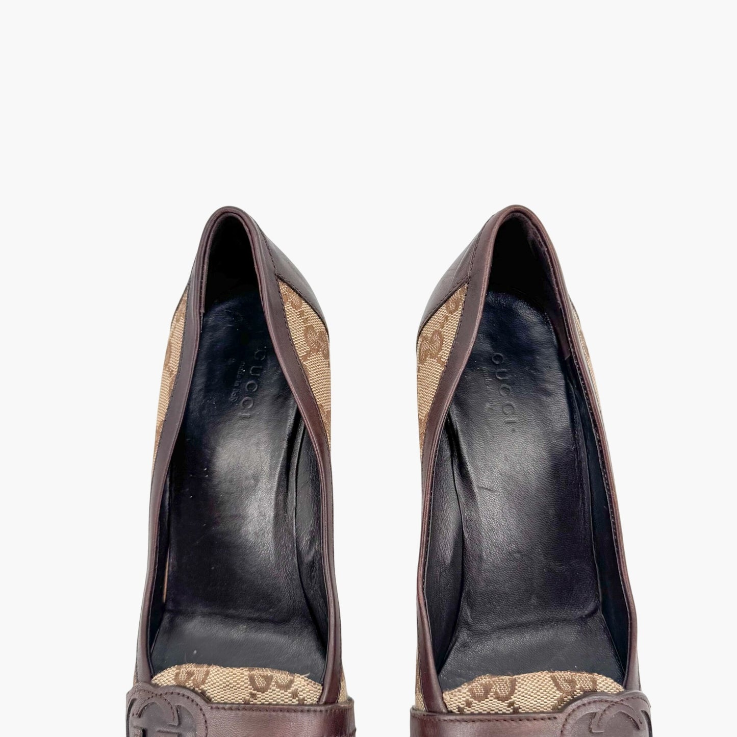 Gucci Interlocking G Loafer Pumps in Beige GG Canvas with Block Heel – Size 7