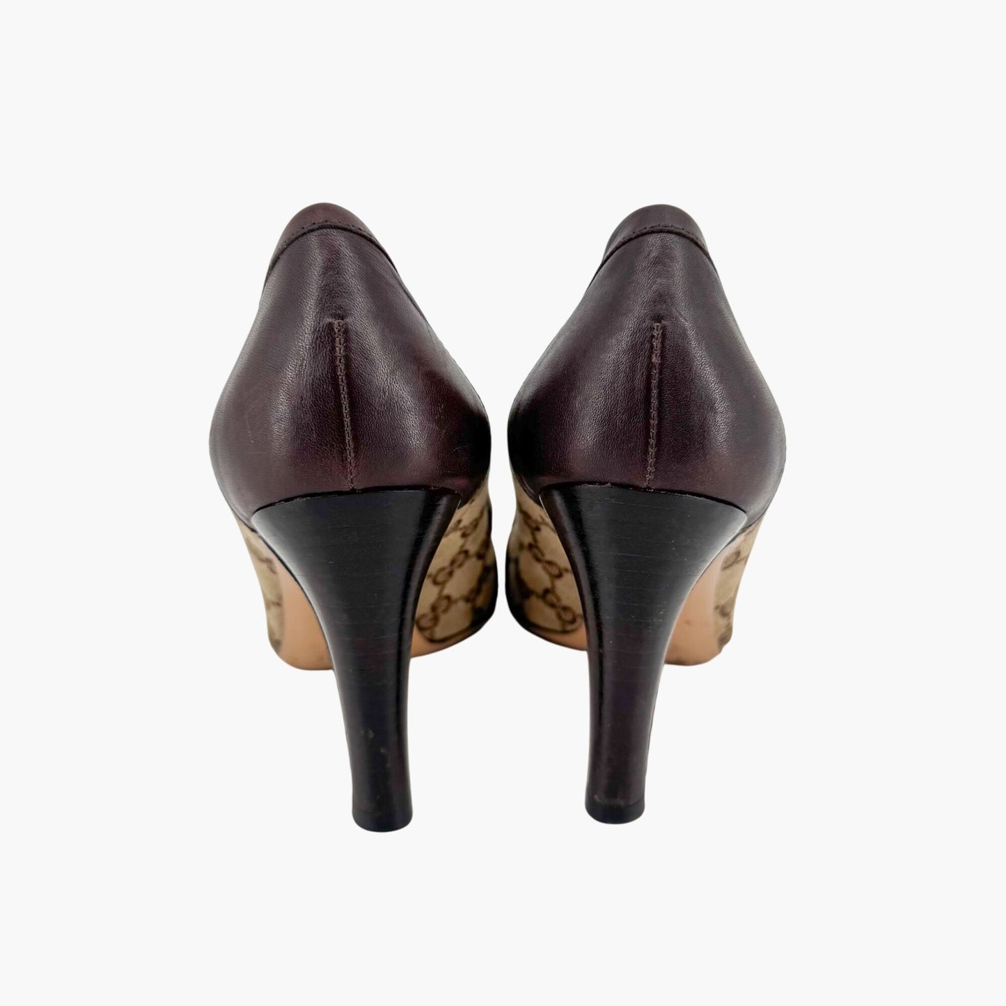 Gucci Interlocking G Loafer Pumps in Beige GG Canvas with Block Heel – Size 7