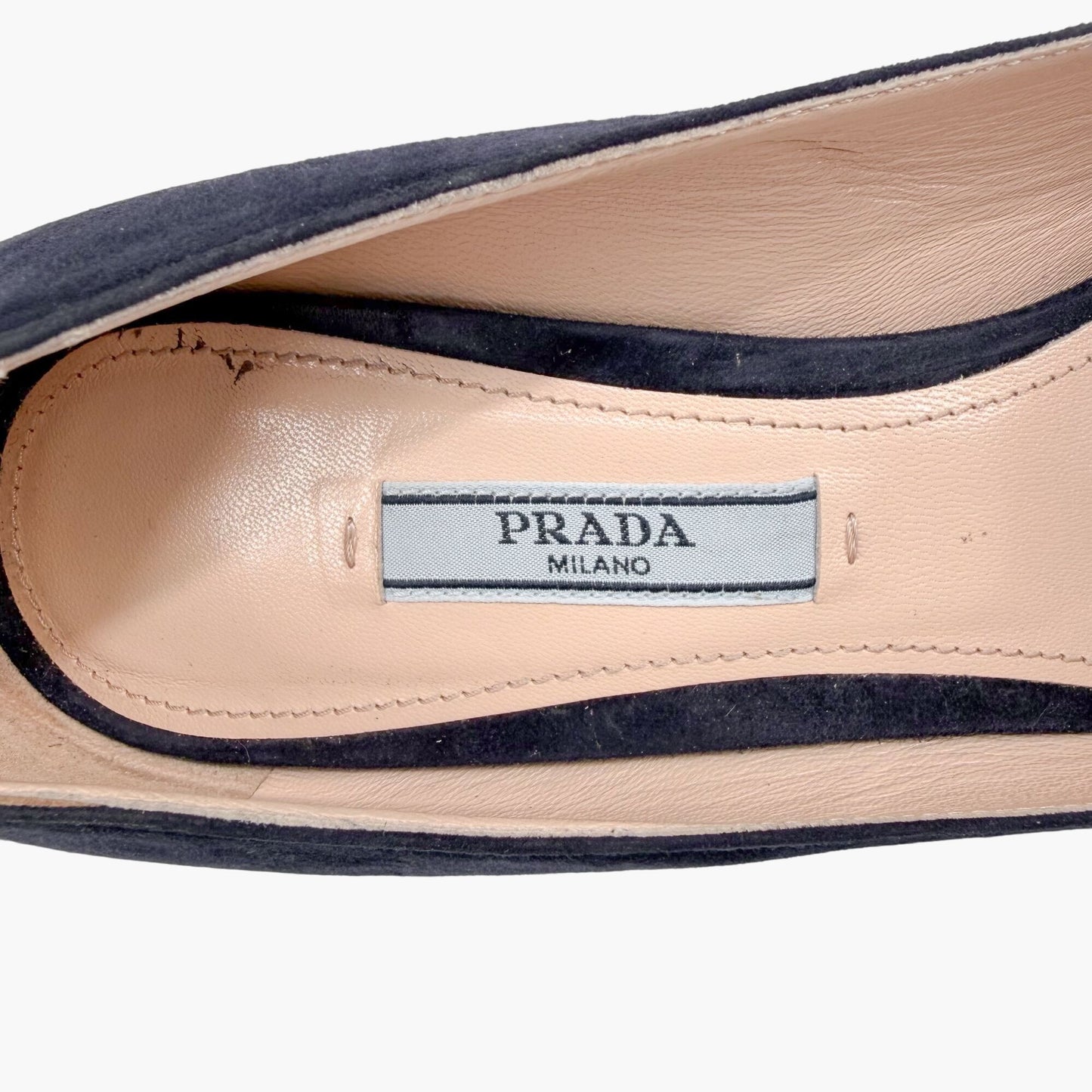Prada Pointed Toe Bow Pumps Navy Suede Size 39.5