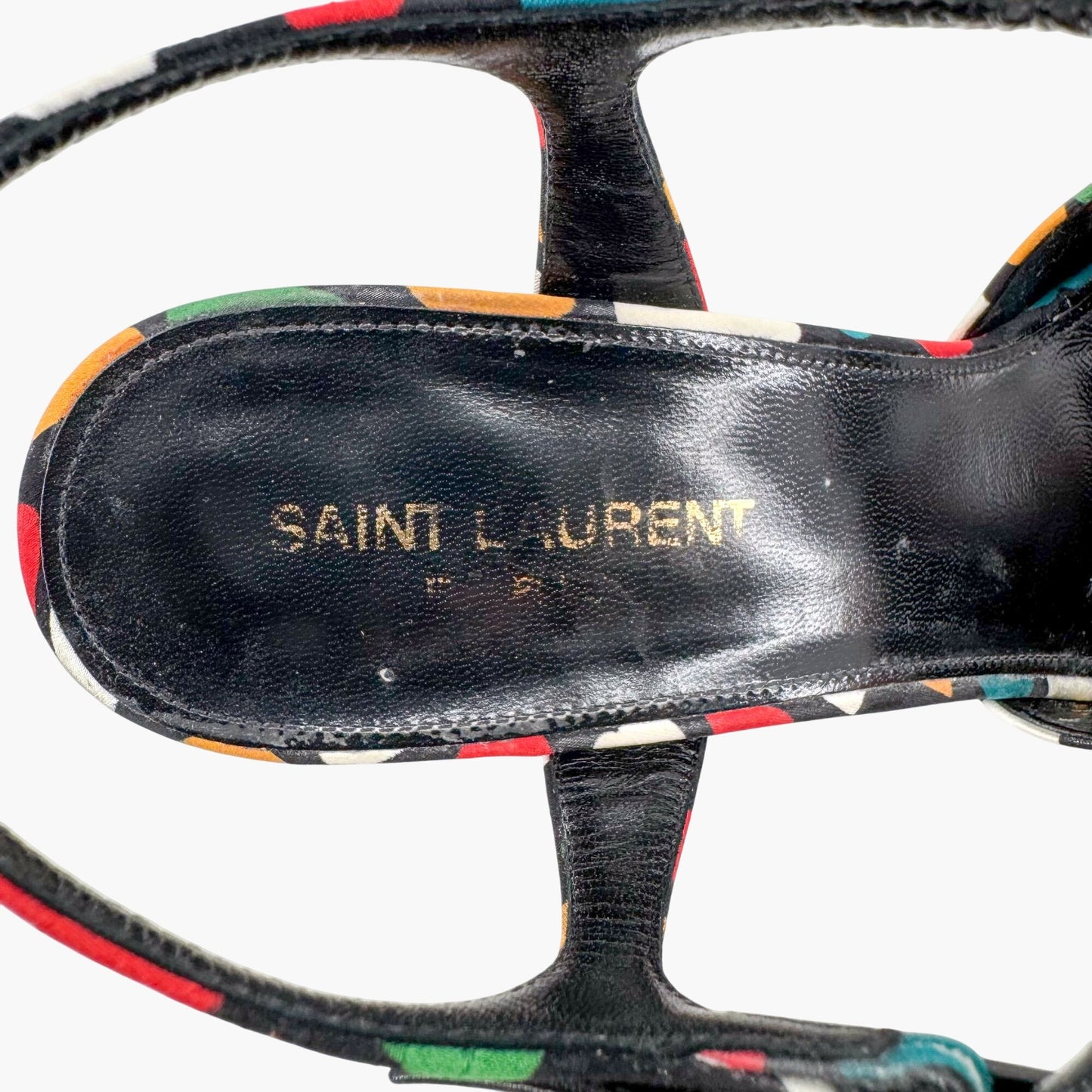 Saint Laurent Bianca Knotted Platform Sandals in Multicolor Heart Satin Size 38.5