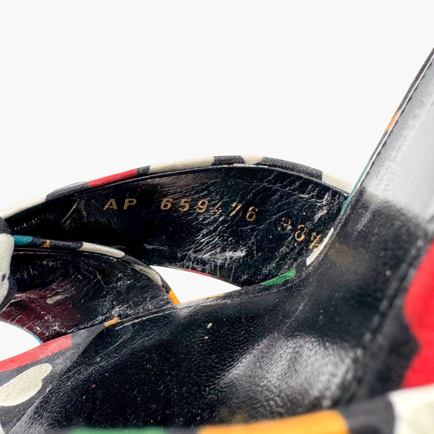 Saint Laurent Bianca Knotted Platform Sandals in Multicolor Heart Satin Size 38.5