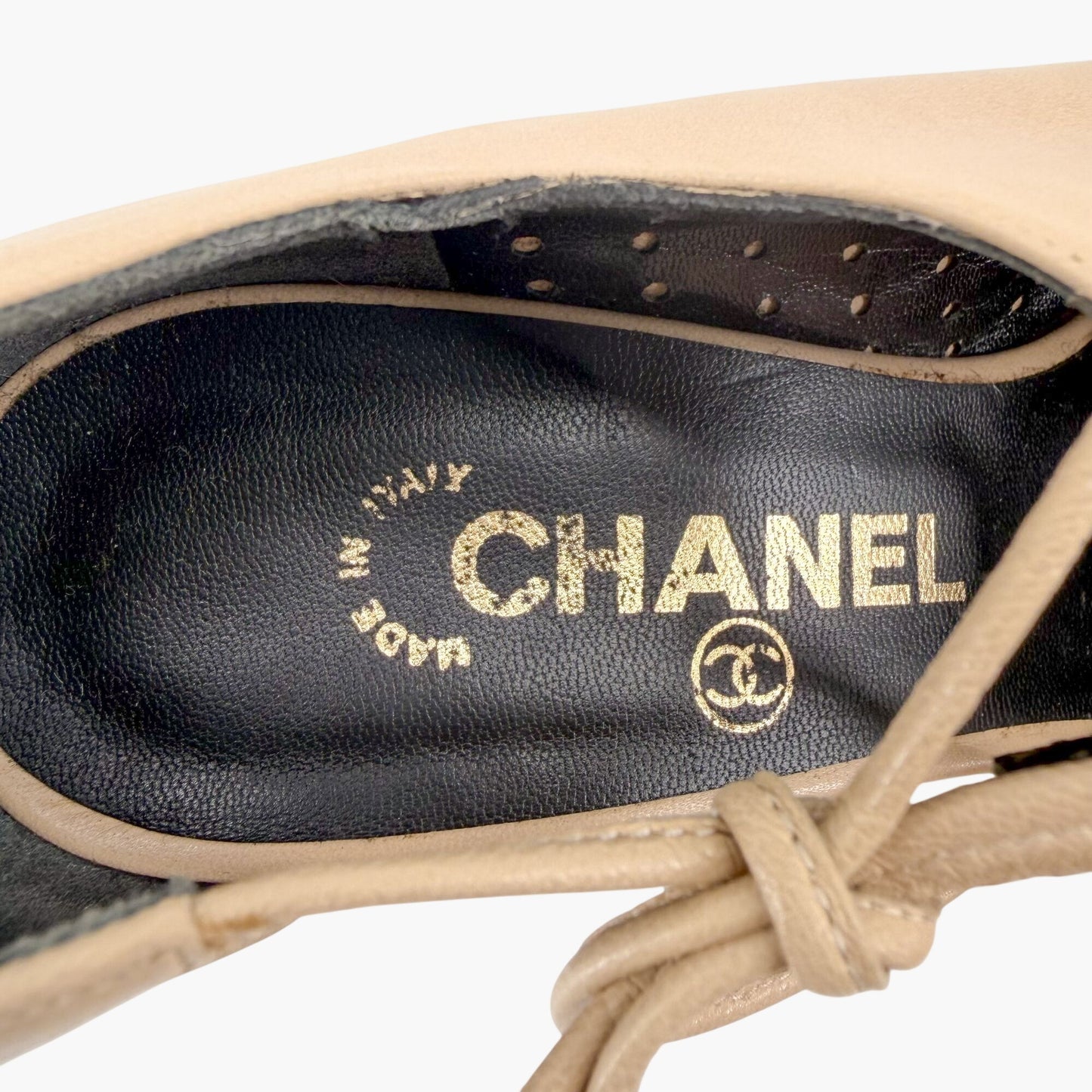 Chanel Two Tone Cutout Bootie Pumps Beige Black Size 36.5