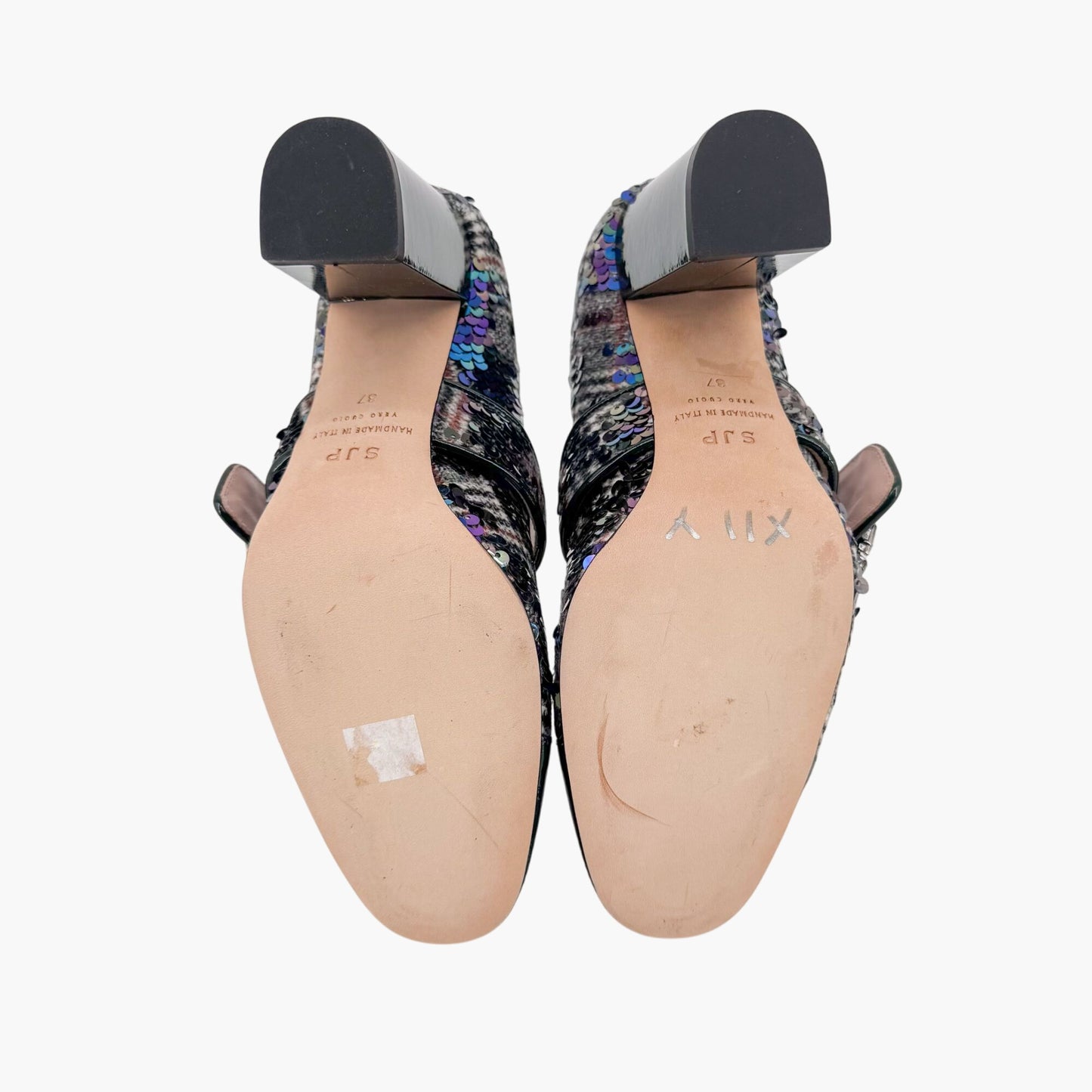 SJP by Sarah Jessica Parker Winnie Crystal Buckle Mary Jane Pumps in Sequined Tartan Size 37