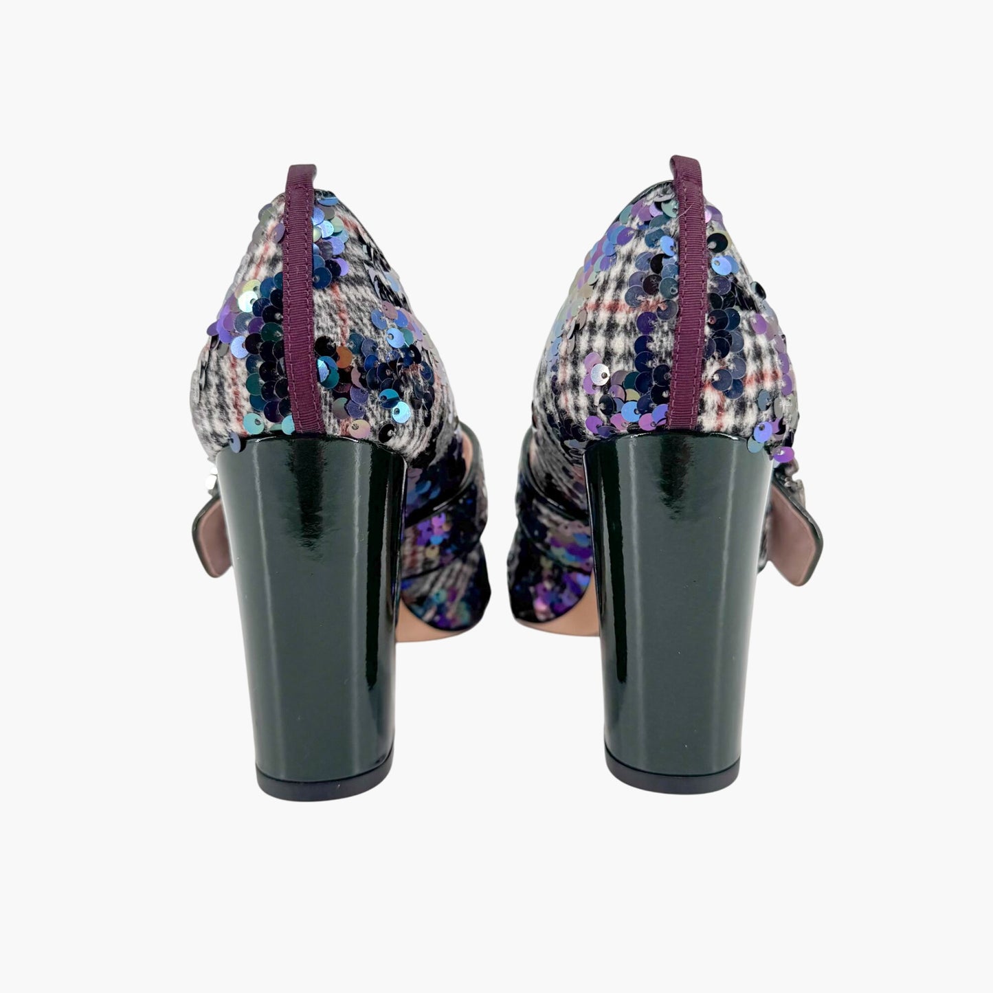 SJP by Sarah Jessica Parker Winnie Crystal Buckle Mary Jane Pumps in Sequined Tartan Size 37