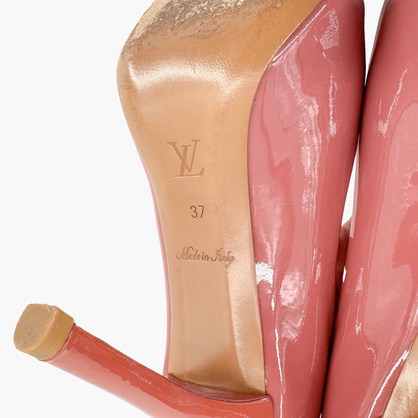Louis Vuitton Oh Really Peep Toe Lock Pumps in Mauve Patent Leather Size 37