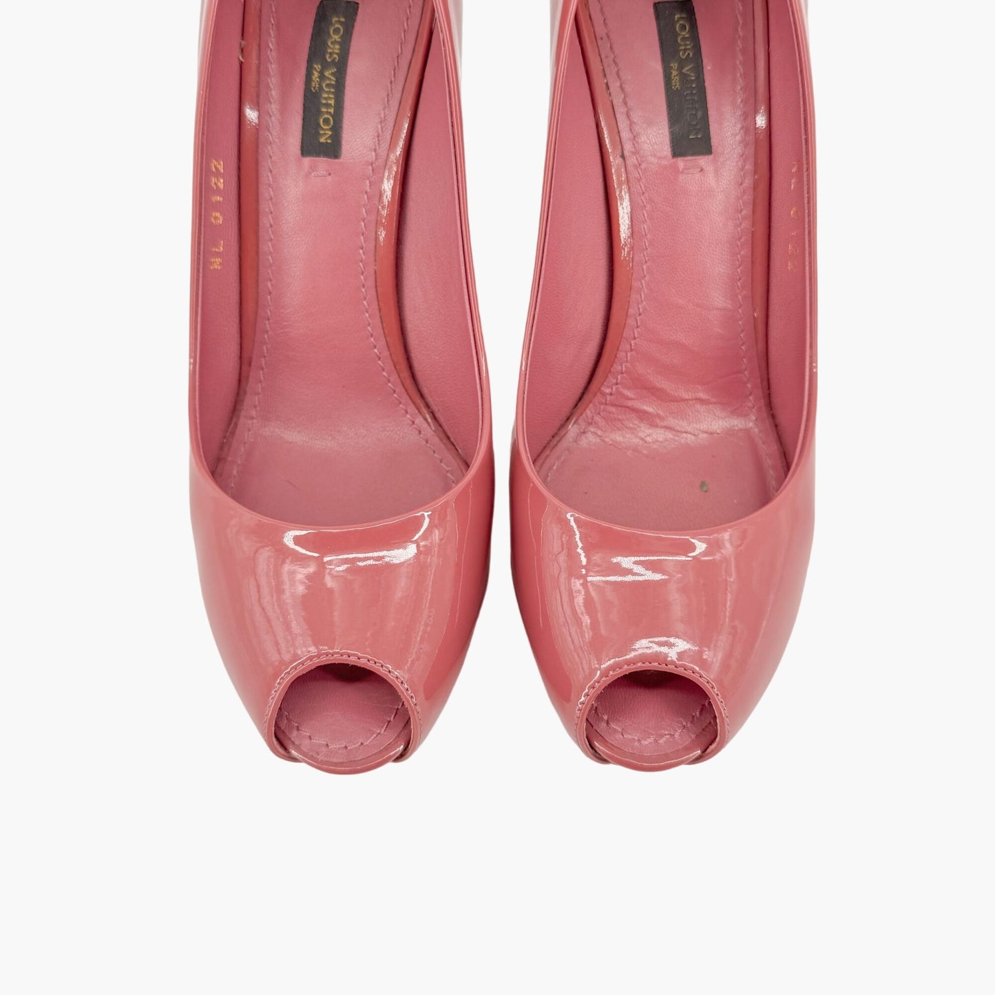 Louis Vuitton Oh Really Peep Toe Lock Pumps in Mauve Patent Leather Size 37