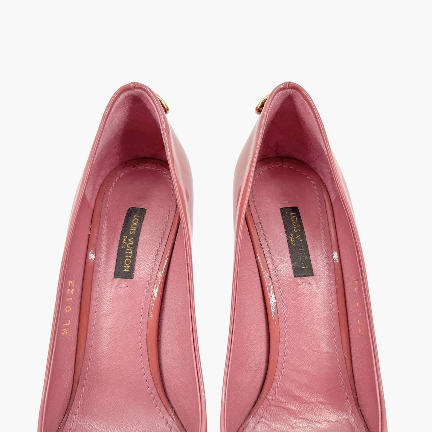 Louis Vuitton Oh Really Peep Toe Lock Pumps in Mauve Patent Leather Size 37