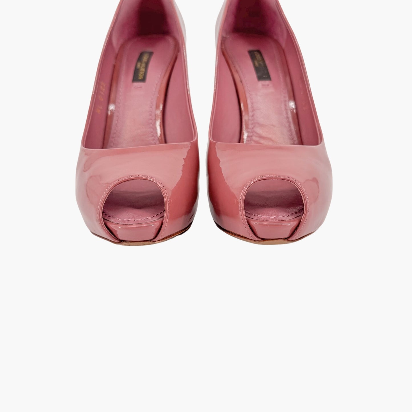 Louis Vuitton Oh Really Peep Toe Lock Pumps in Mauve Patent Leather Size 37